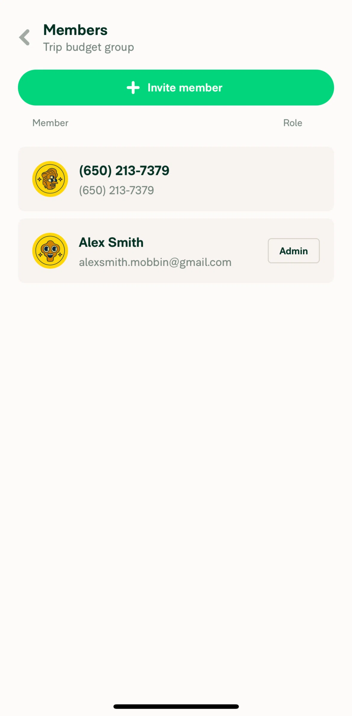 Expensify Screen screen in the Member detail flow