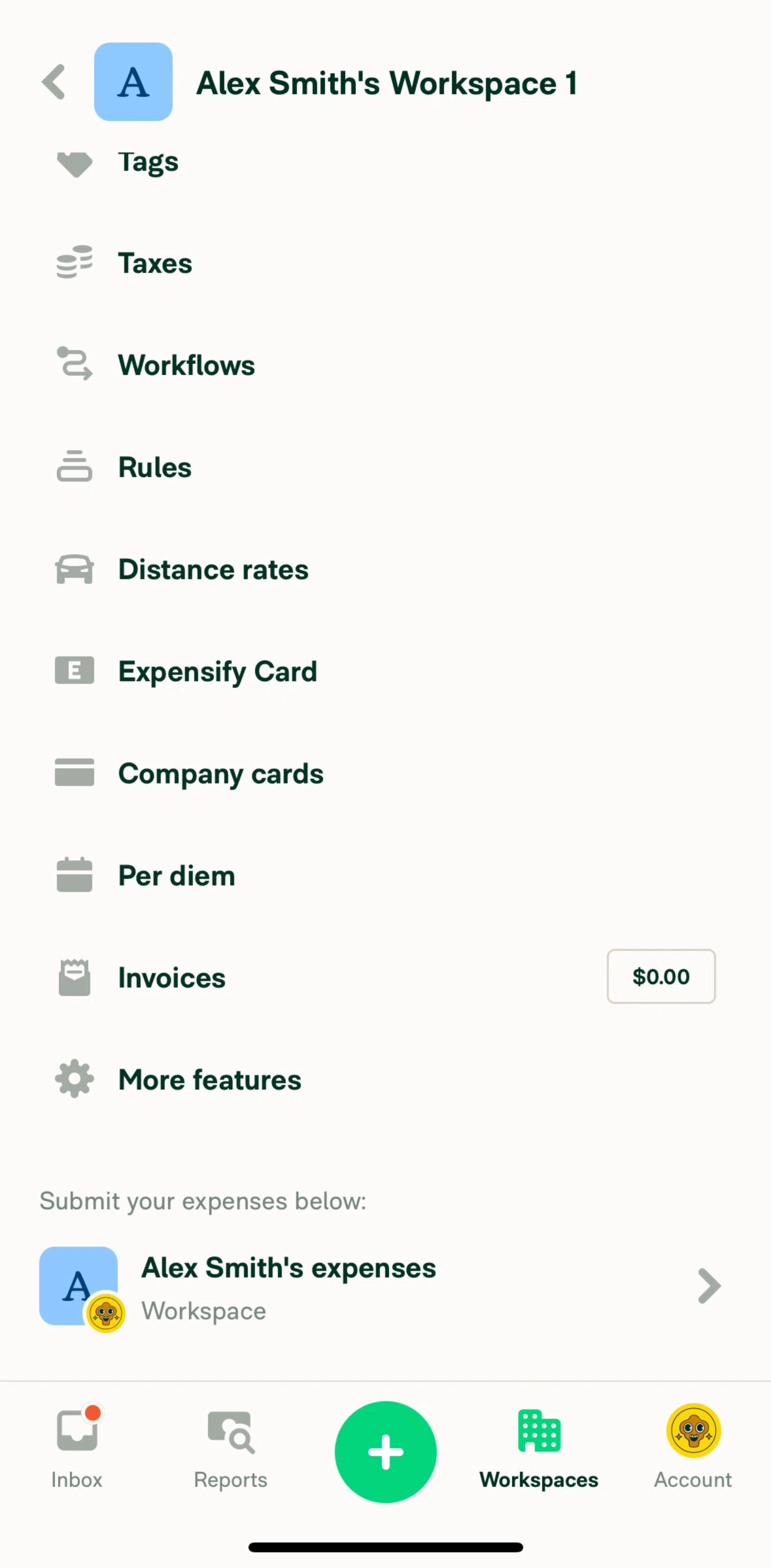 Expensify Screen screen in the More features flow
