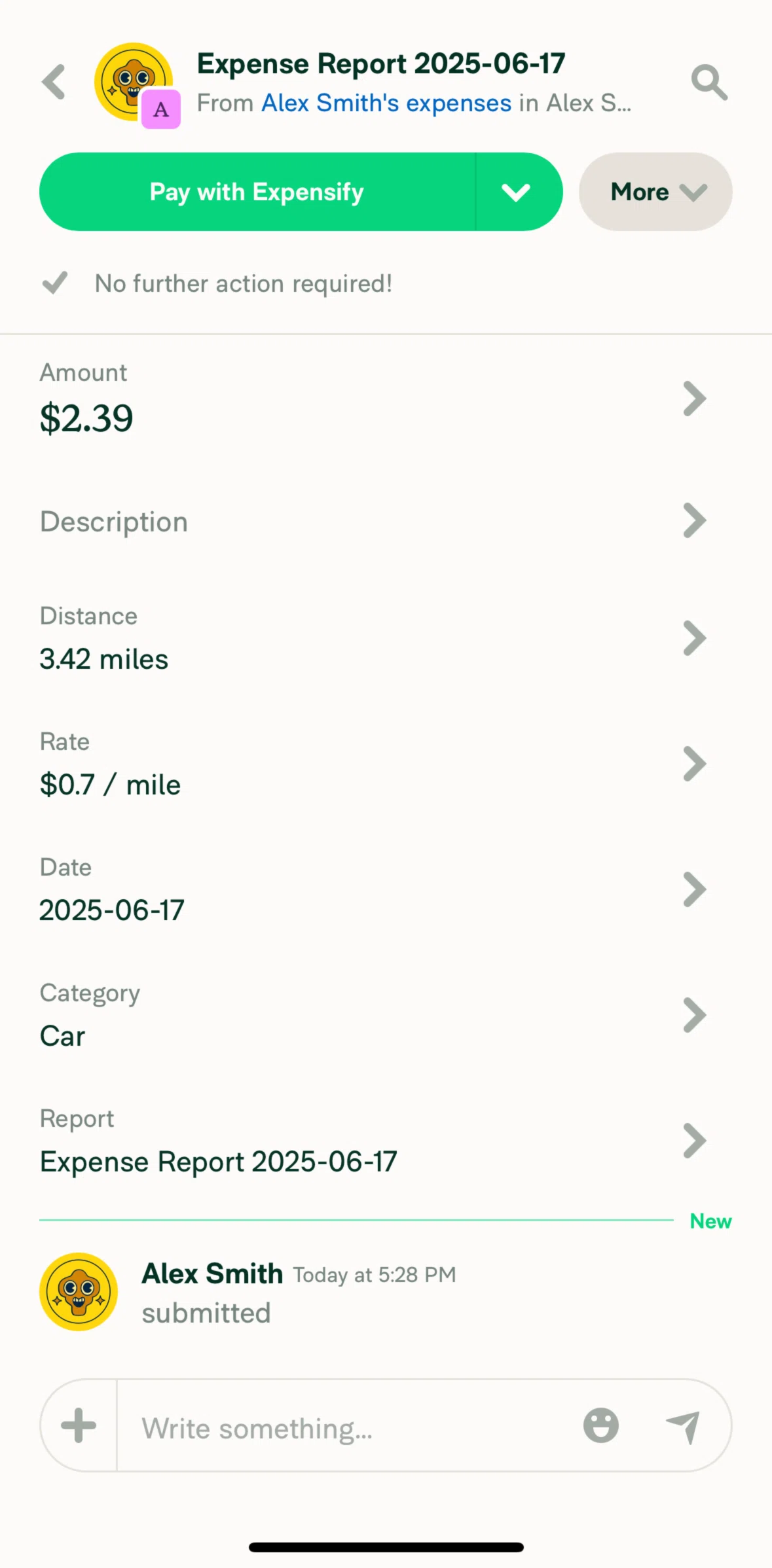 Expensify Screen screen in the Paying elsewhere flow