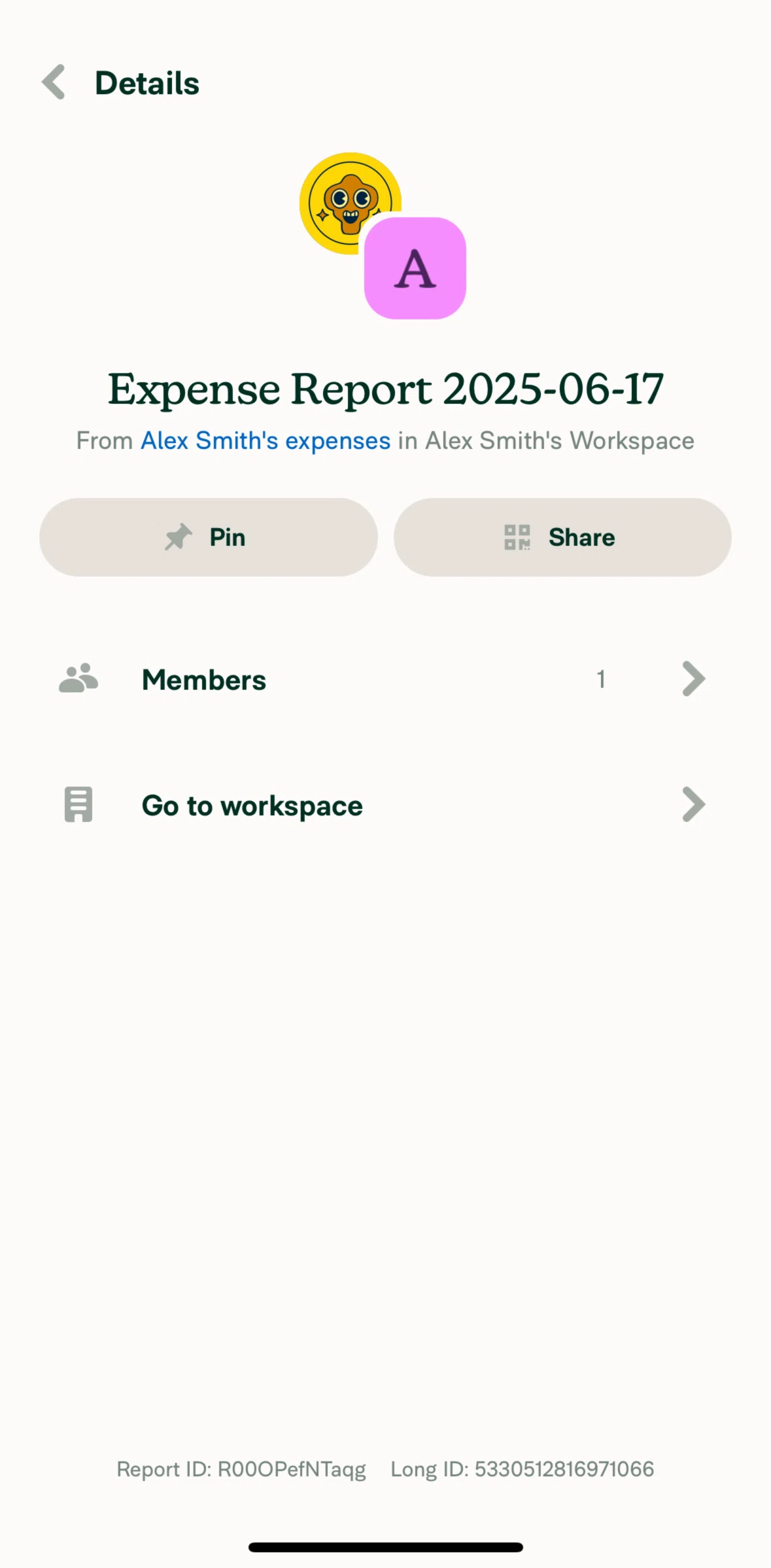 Expensify Screen screen in the Pinning a report flow