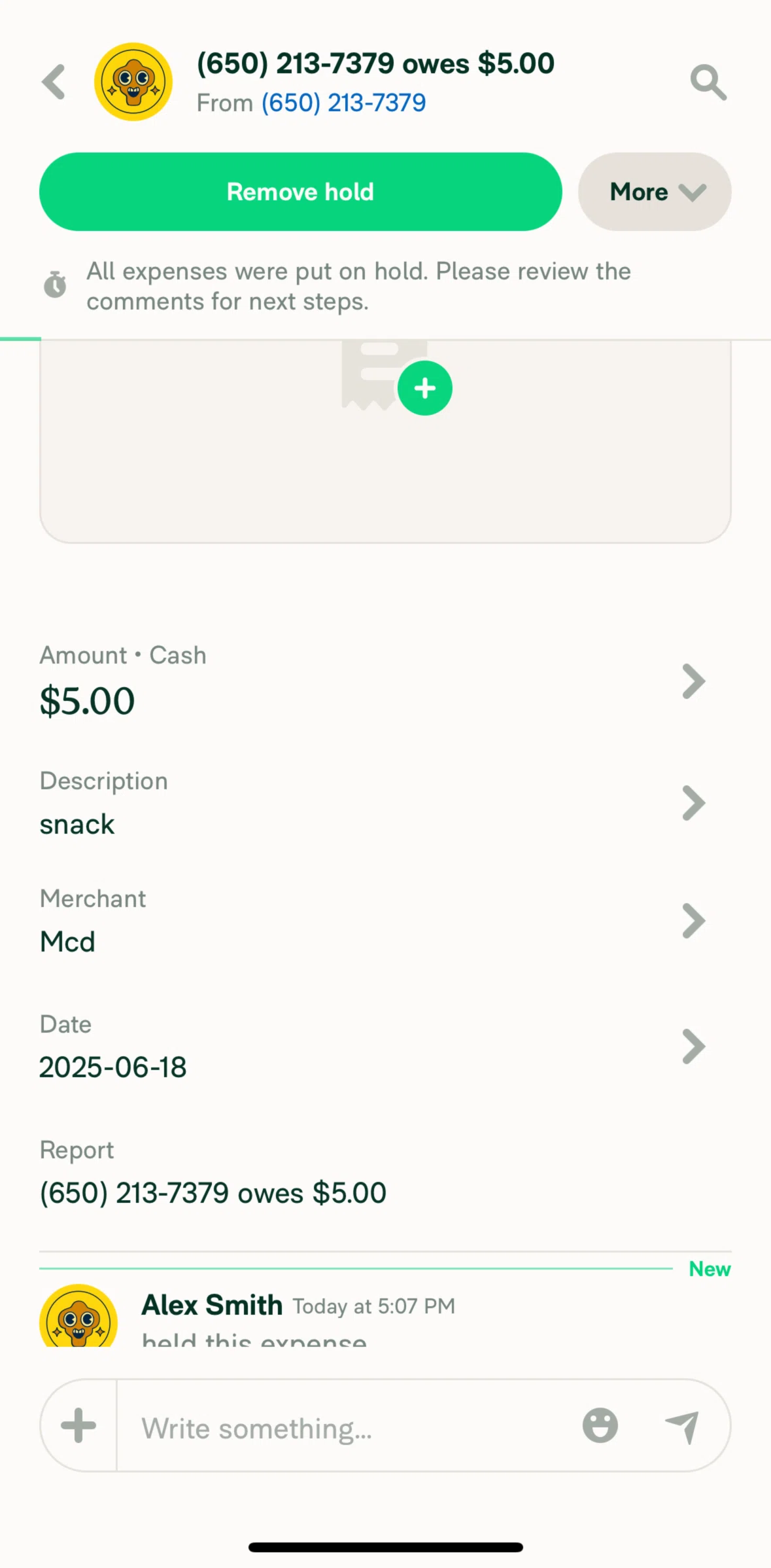 Expensify Screen screen in the Removing hold flow