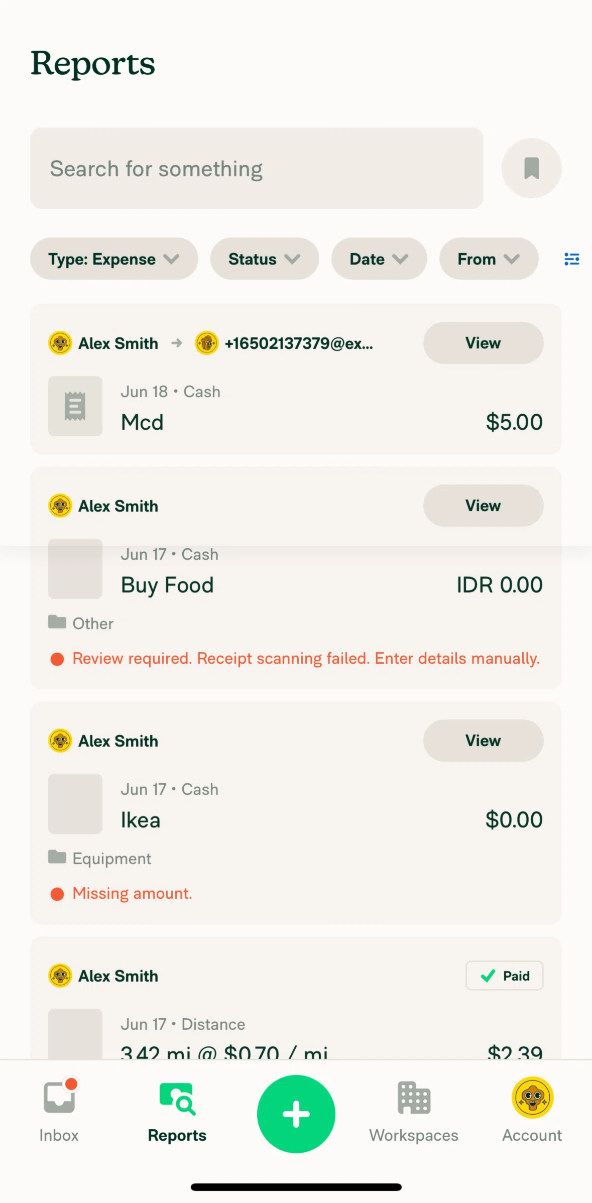 Expensify Screen screen in the Sorting reports flow