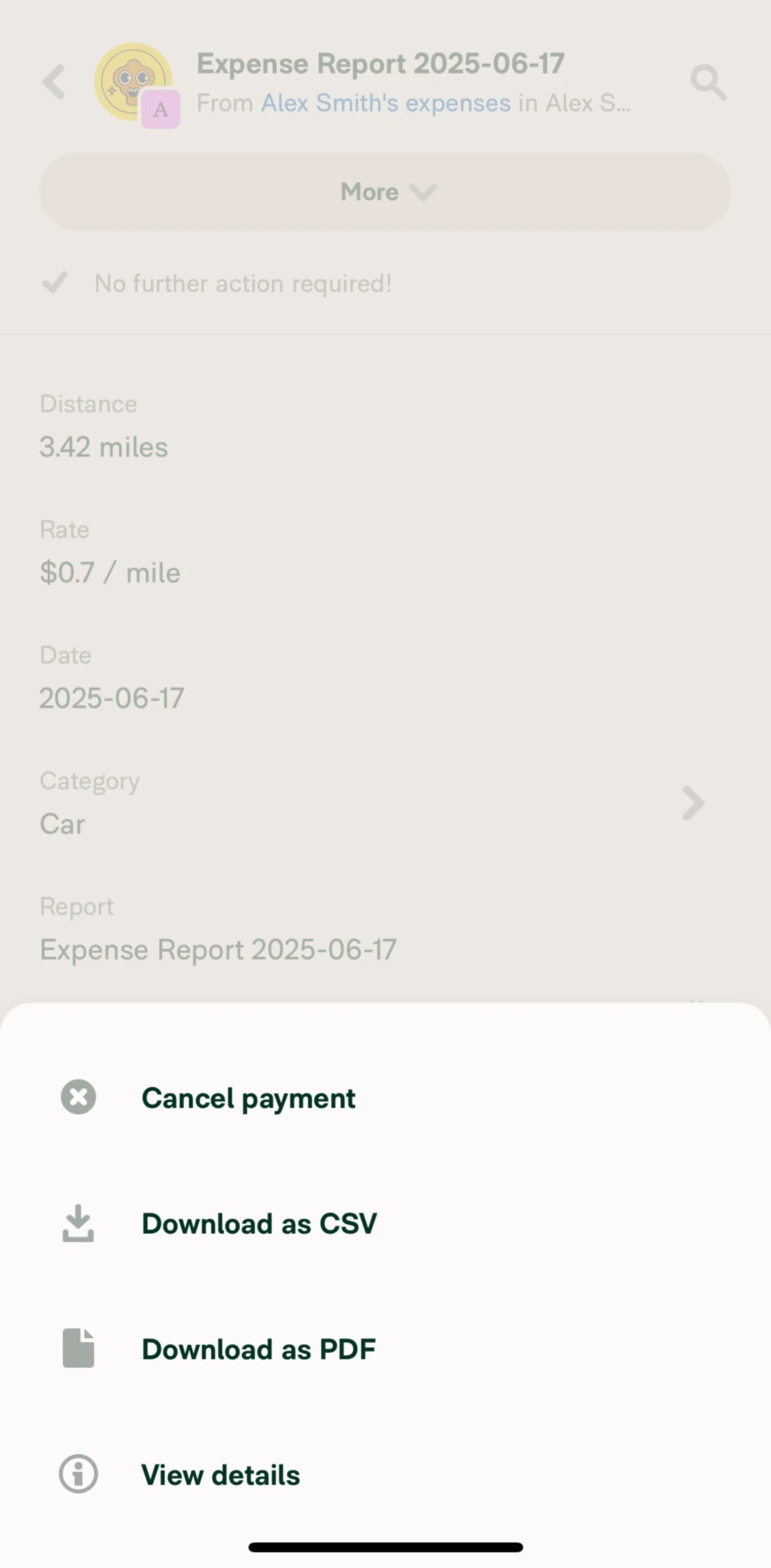 Expensify Screen screen in the View detail flow