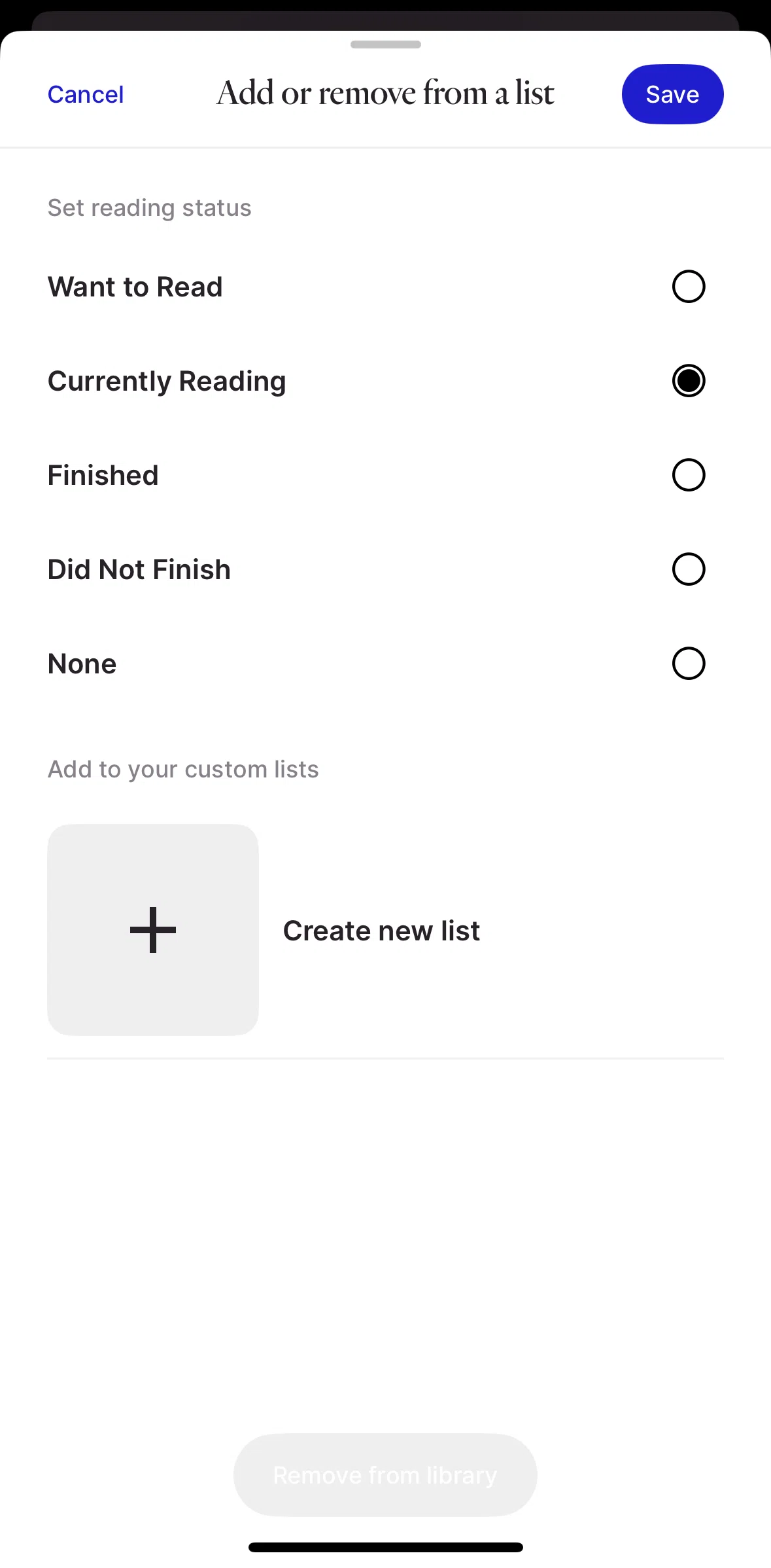 Fable Screen screen in the Creating a list flow