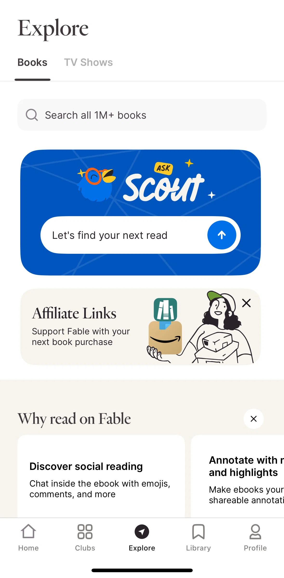 Fable Screen screen in the Explore (TV shows) flow
