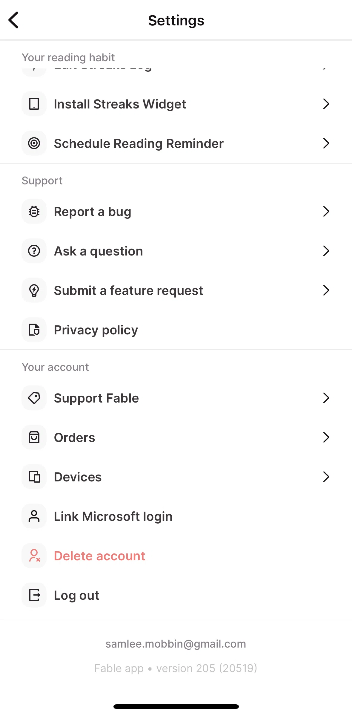 Fable Screen screen in the Scheduling a reading reminder flow