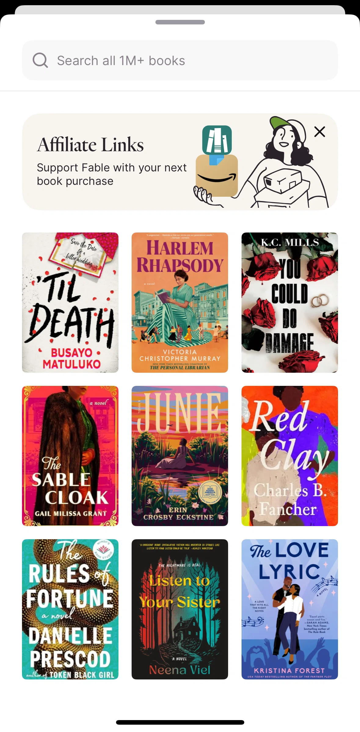 Fable Screen screen in the Searching for a book flow