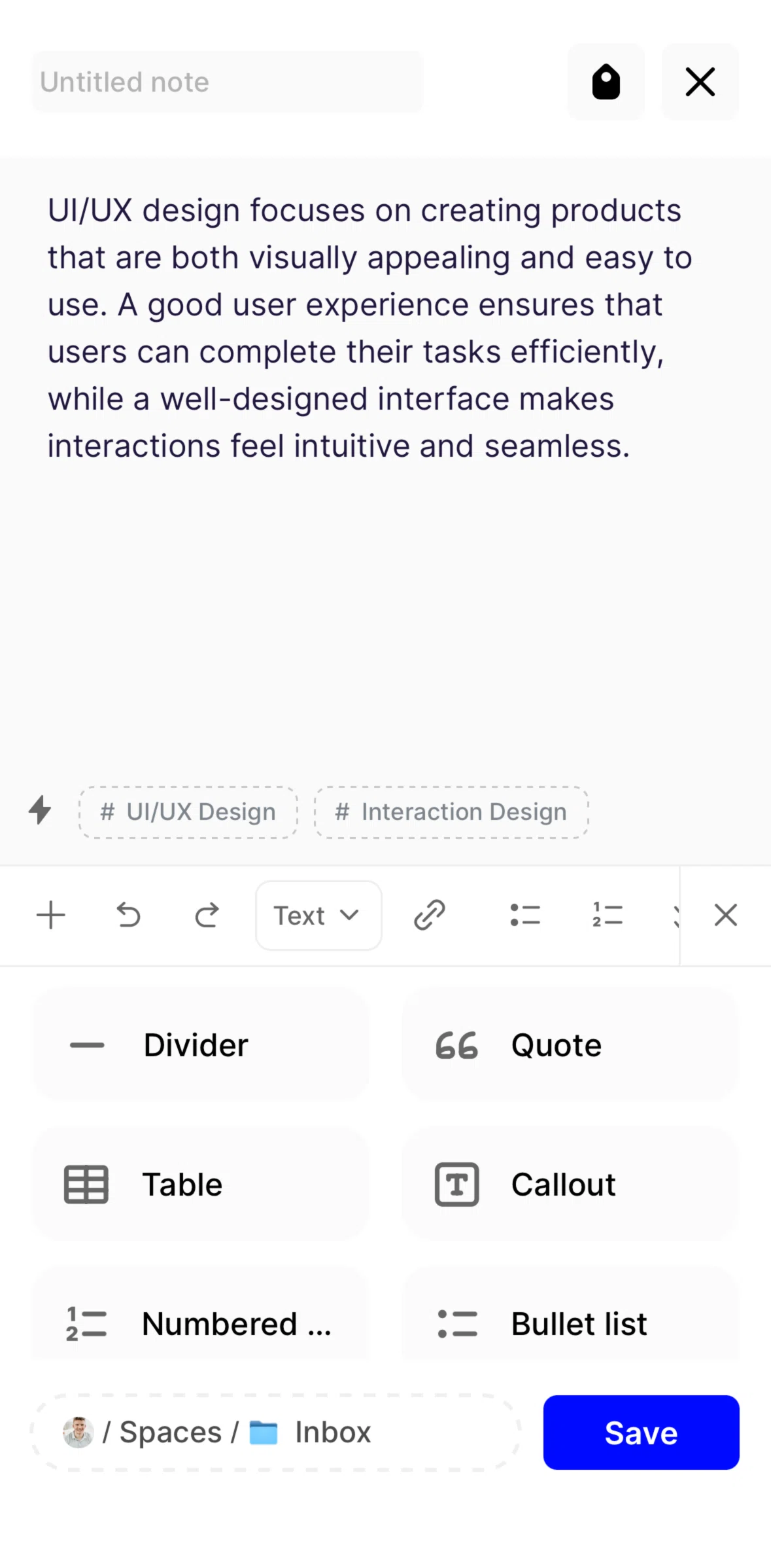 Fabric Screen screen in the Adding bullet lists flow