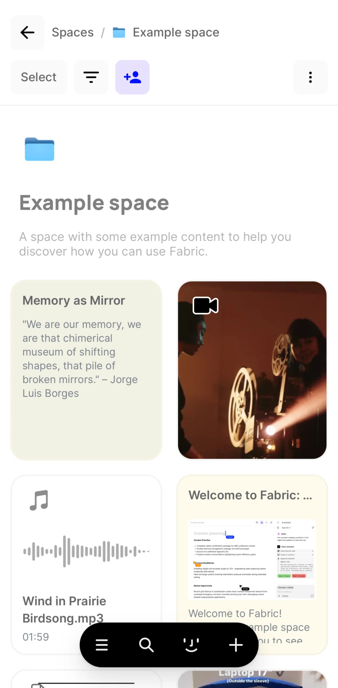 Fabric Screen screen in the Changing a space icon flow