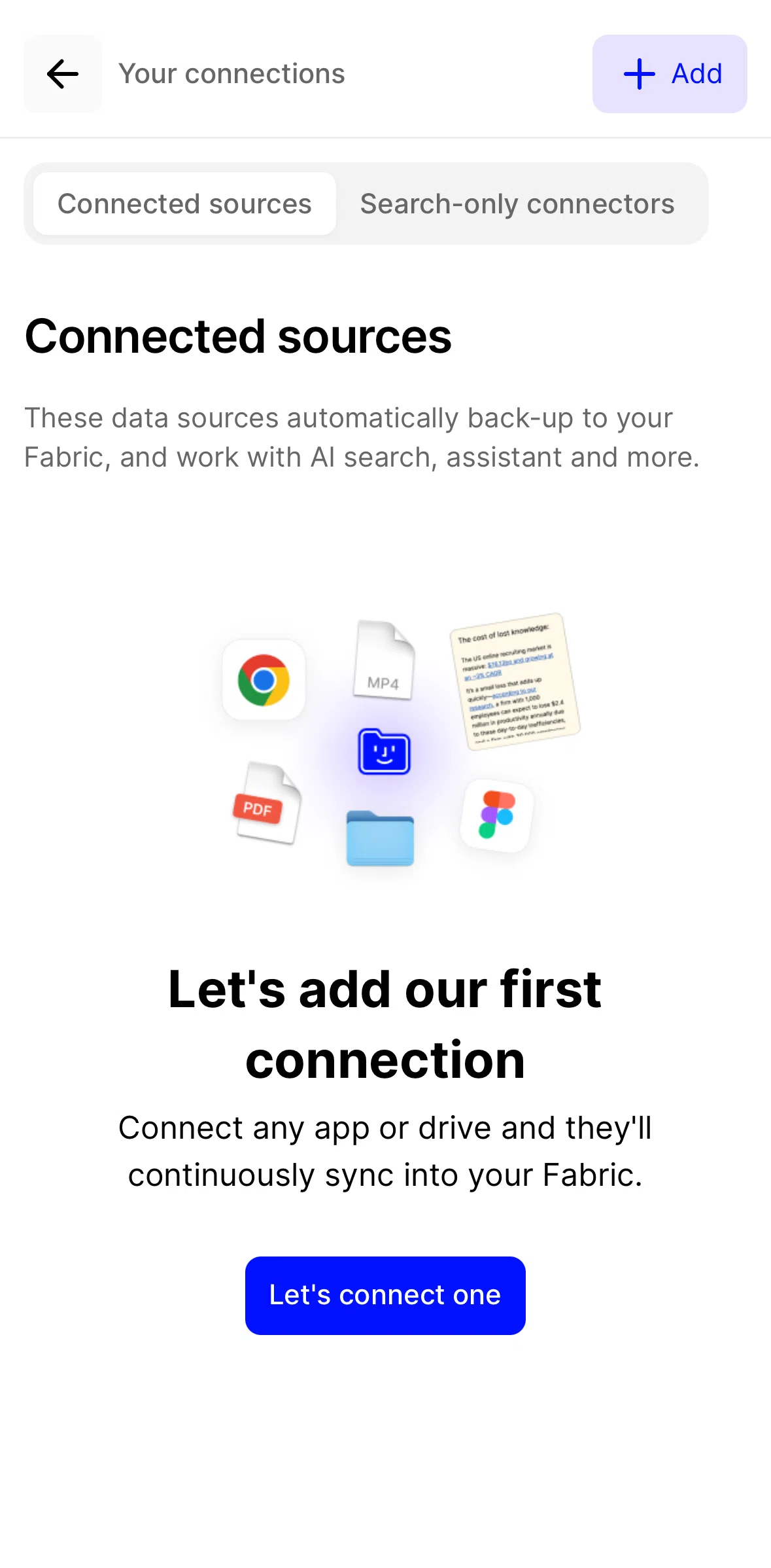 Fabric Screen screen in the Connecting to Google Drive flow