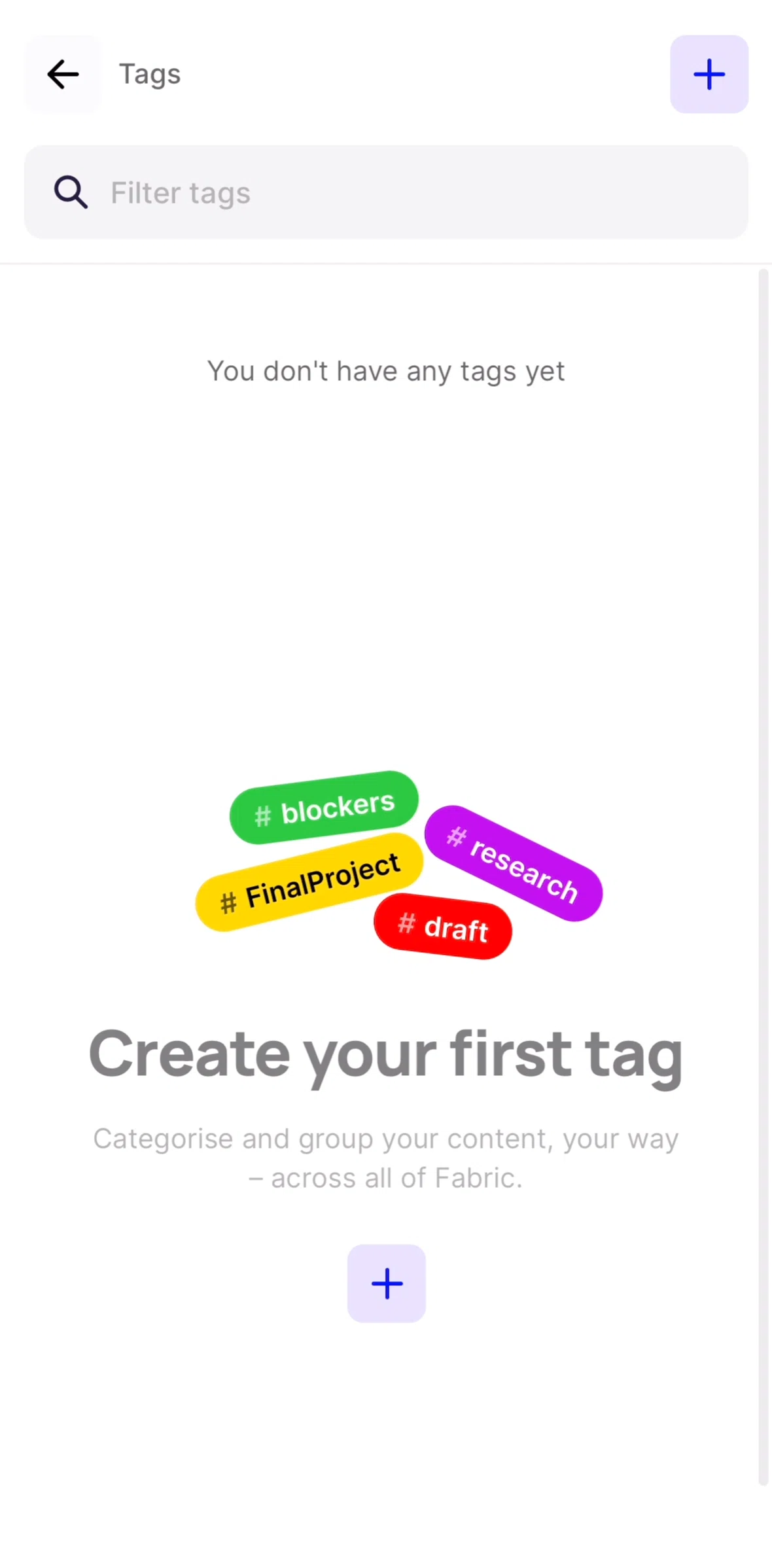 Fabric Screen screen in the Creating a tag flow