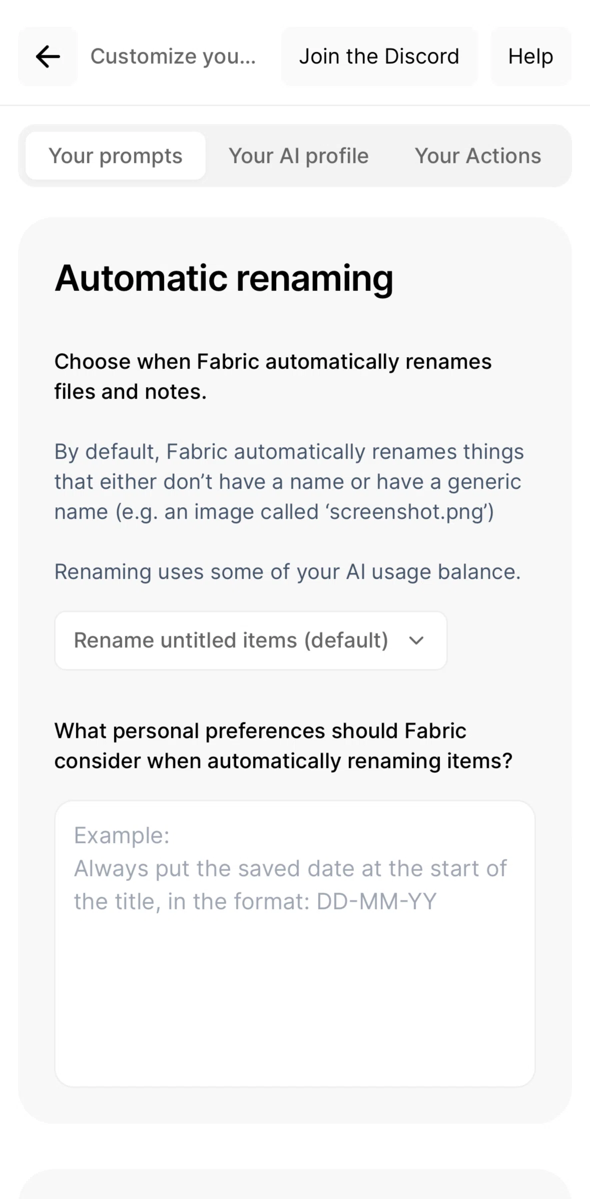 Fabric Screen screen in the Customizing a prompt flow