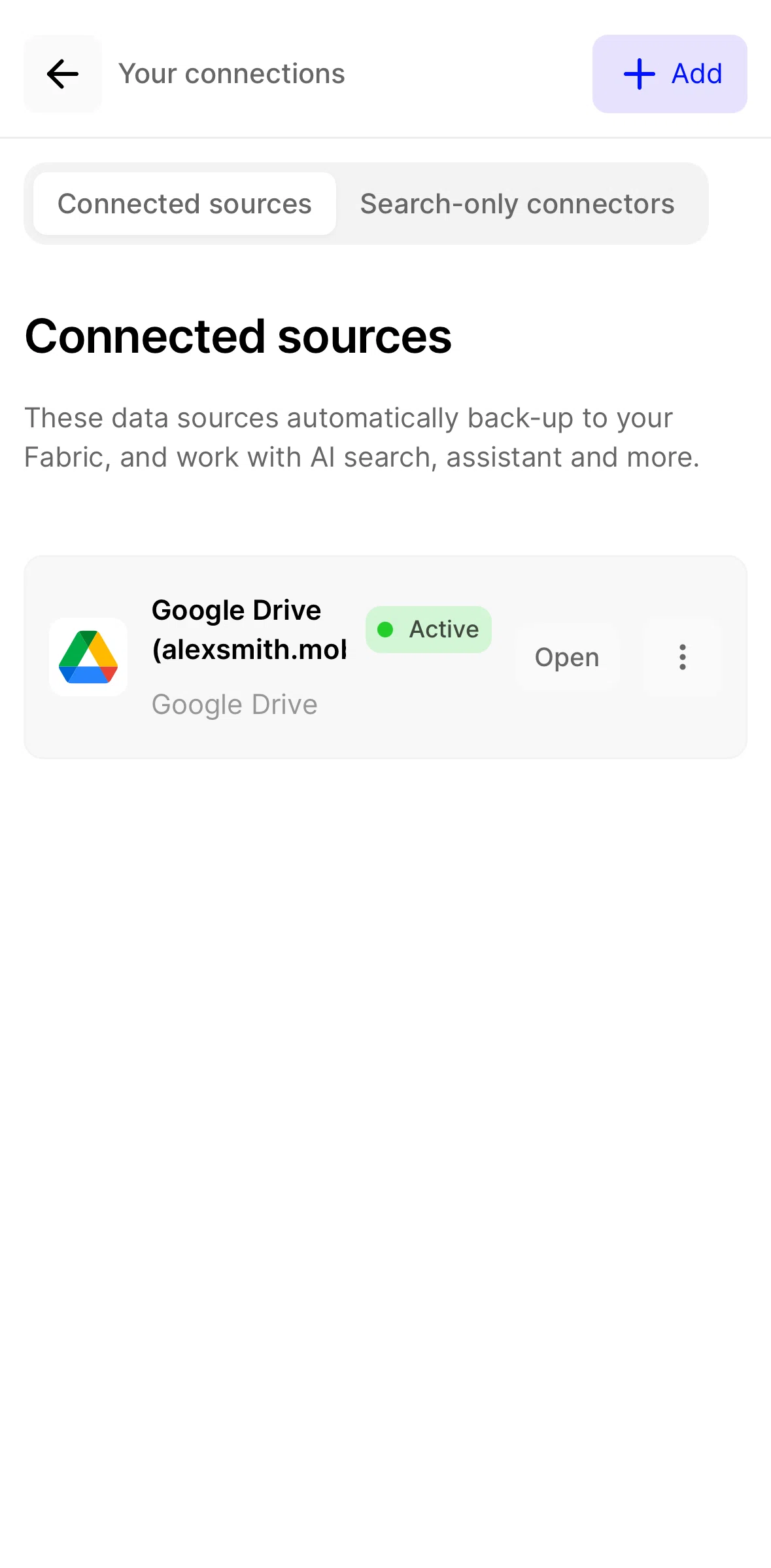 Fabric Screen screen in the Disconnecting from Google Drive flow