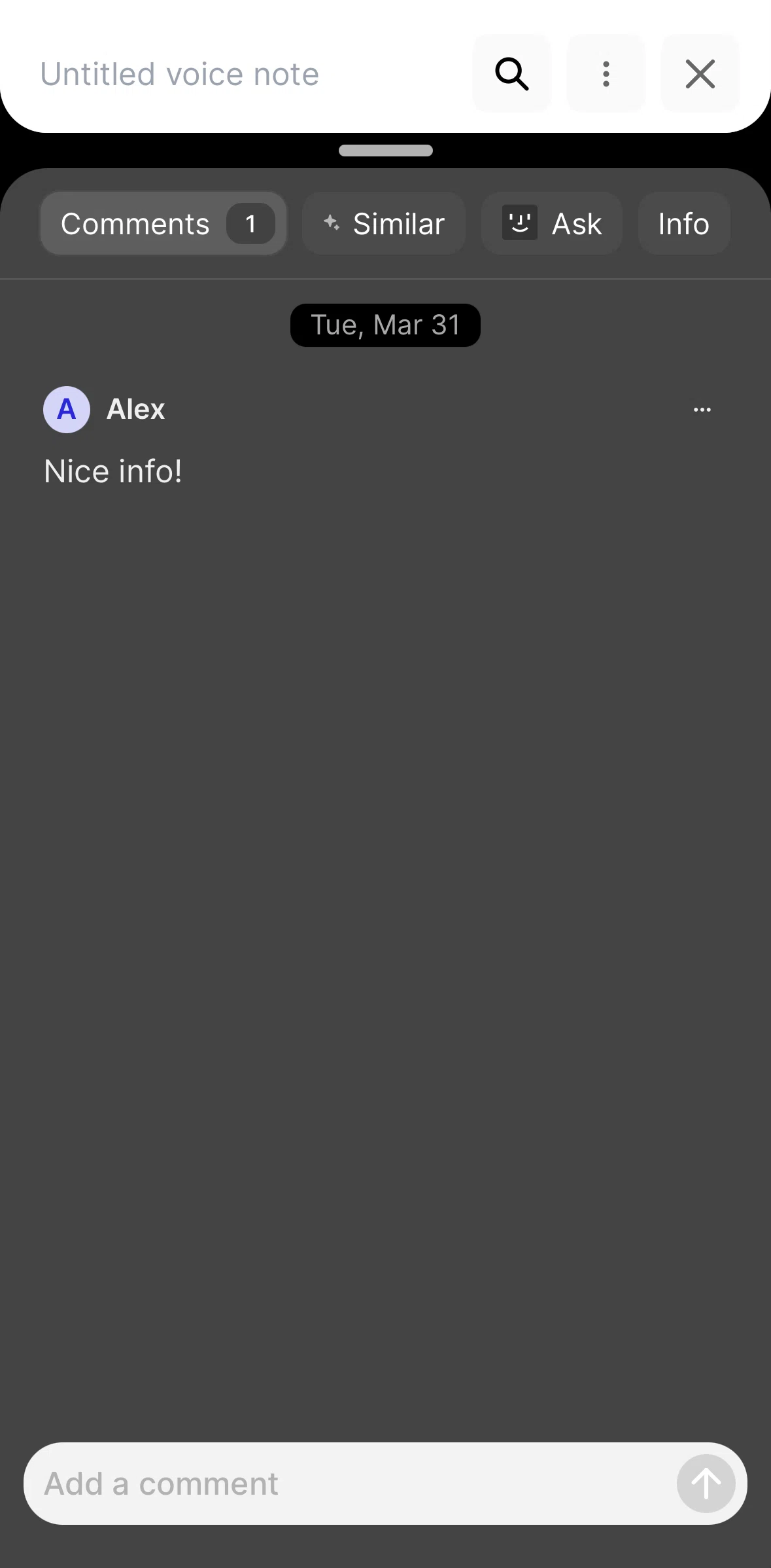 Fabric Screen screen in the Editing a comment flow