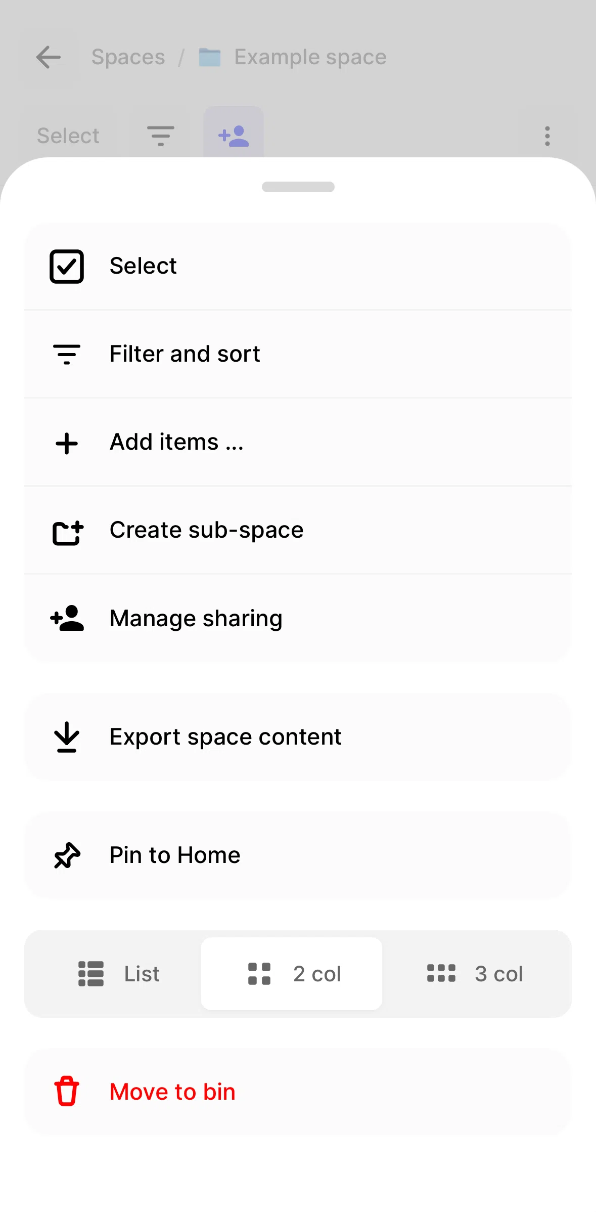 Fabric Screen screen in the Exporting space content flow