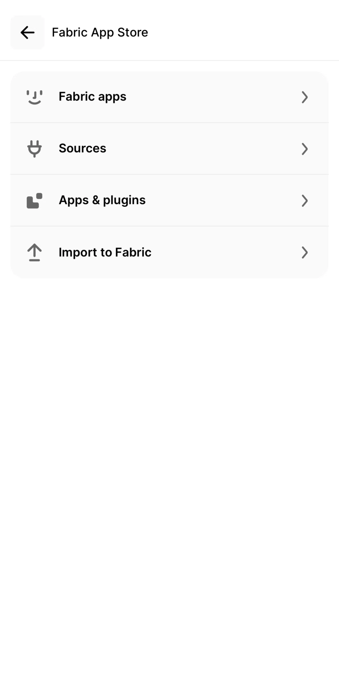Fabric Screen screen in the Fabric apps flow