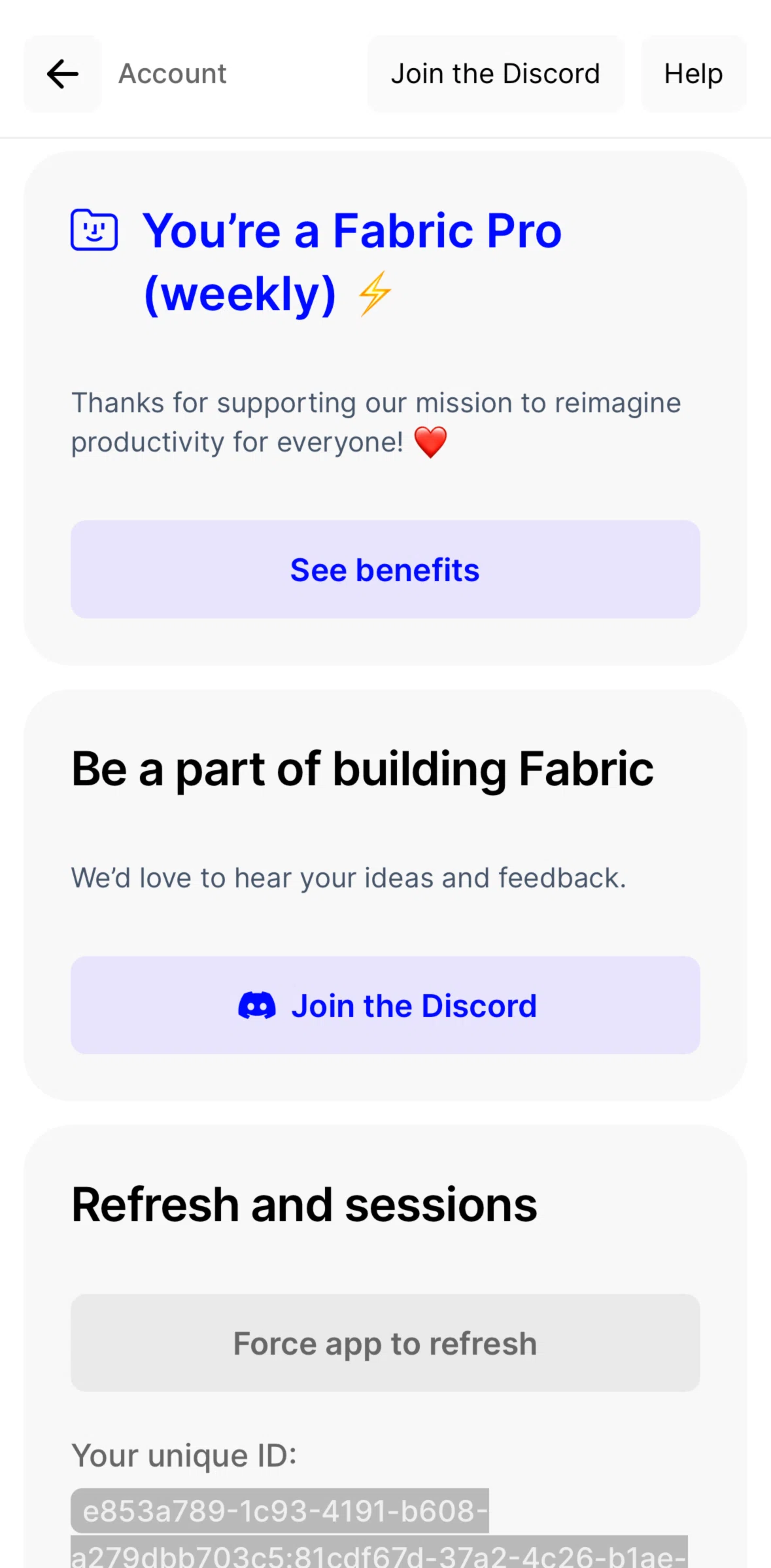 Fabric Screen screen in the Fabric Pro benefits flow