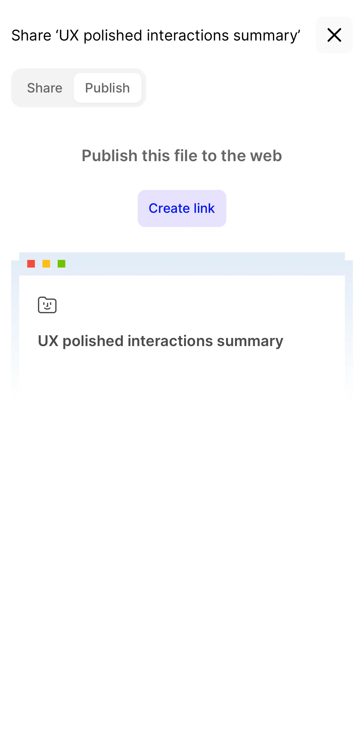 Fabric Screen screen in the Publishing a note flow