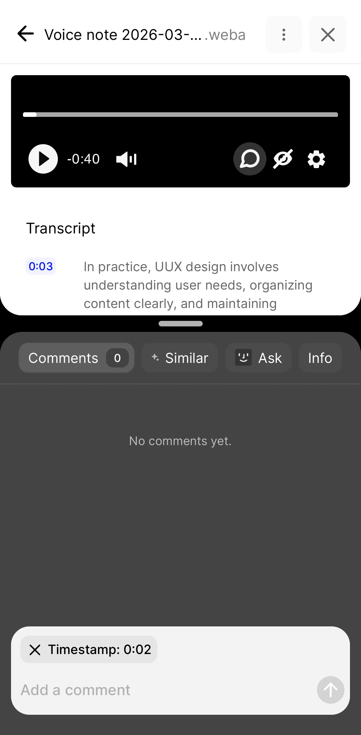 Fabric Screen screen in the Recording info flow