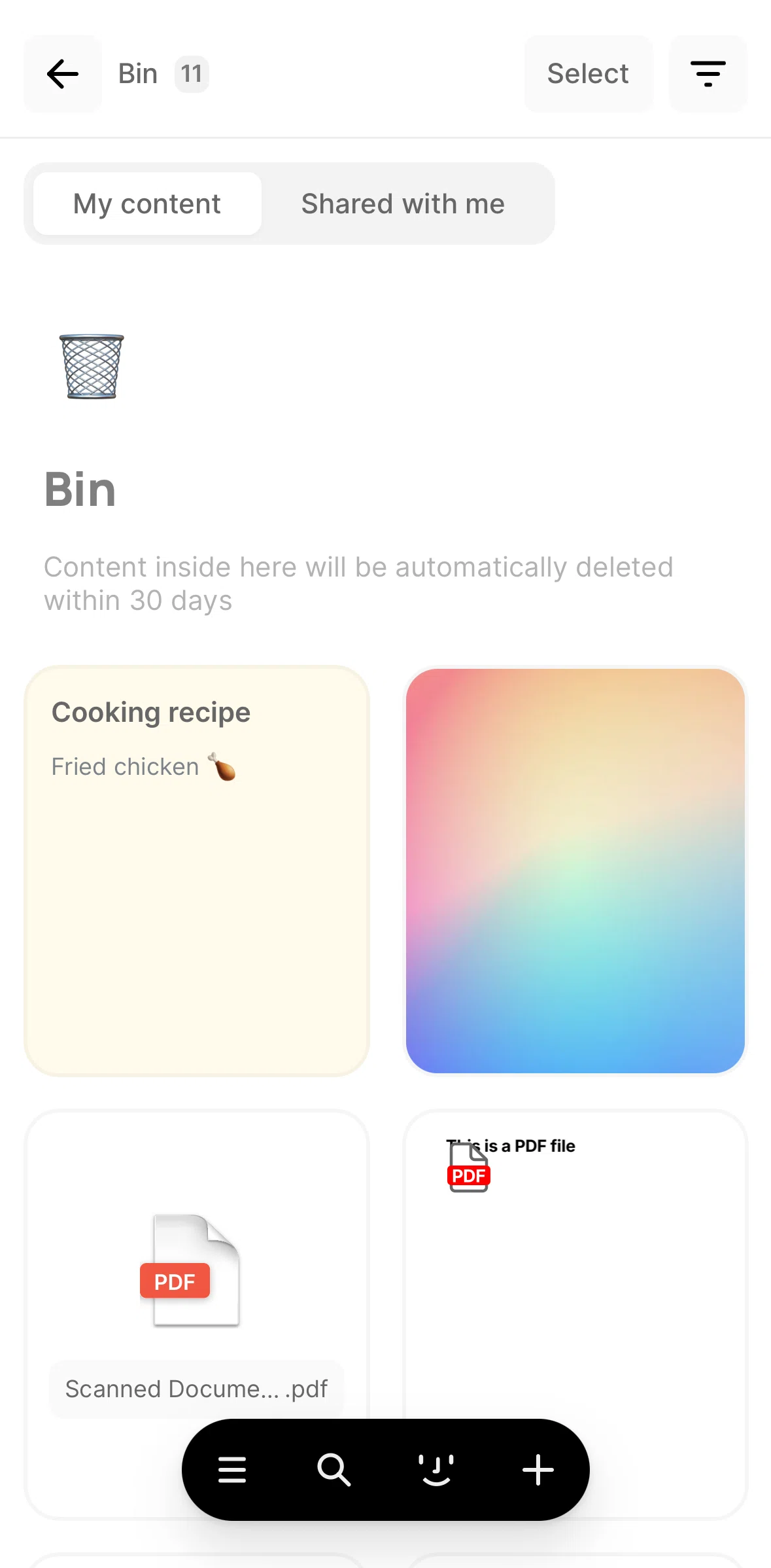Fabric Screen screen in the Restoring a content flow