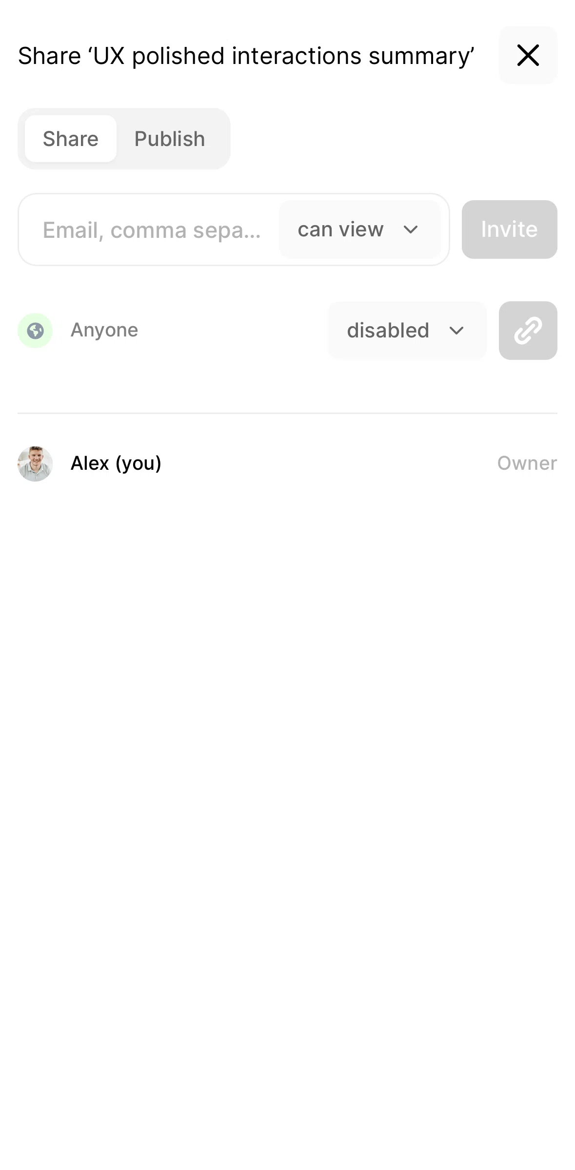 Fabric Screen screen in the Sharing a note flow