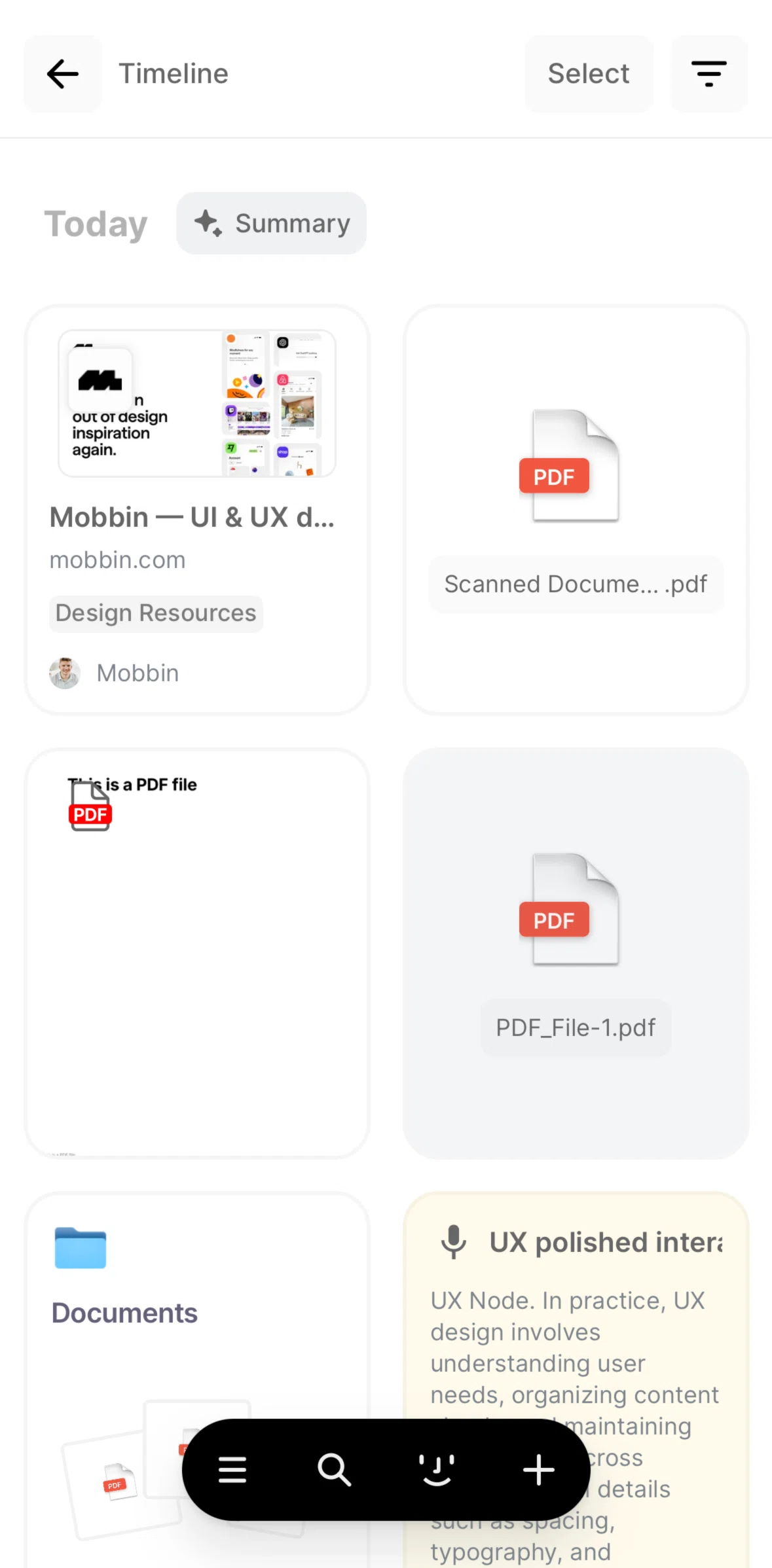 Fabric Screen screen in the Summarizing a timeline flow