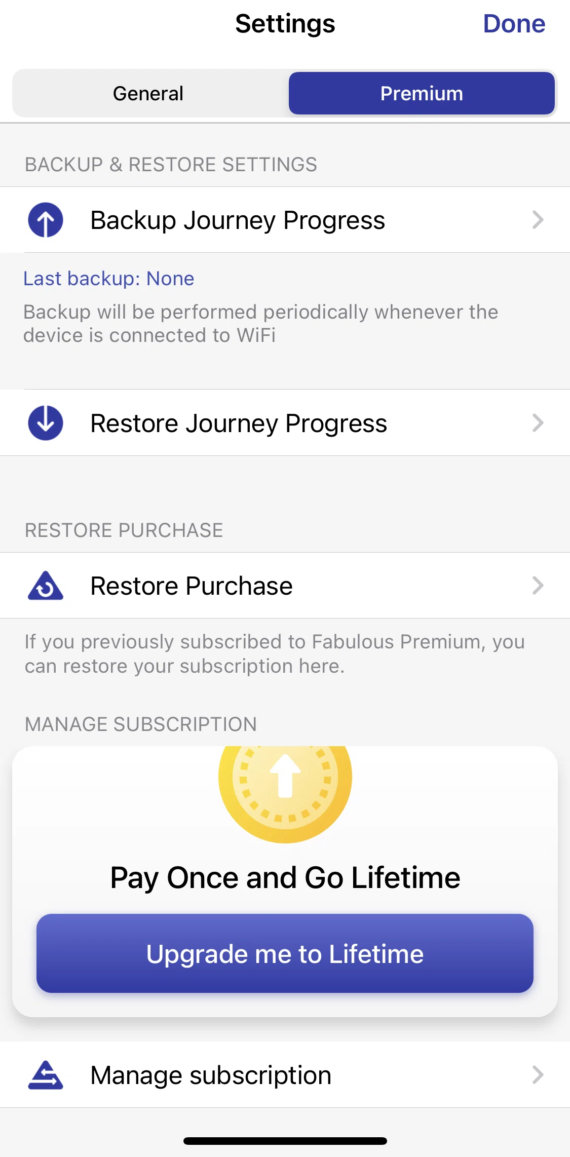 Fabulous Screen screen in the Backing up app flow