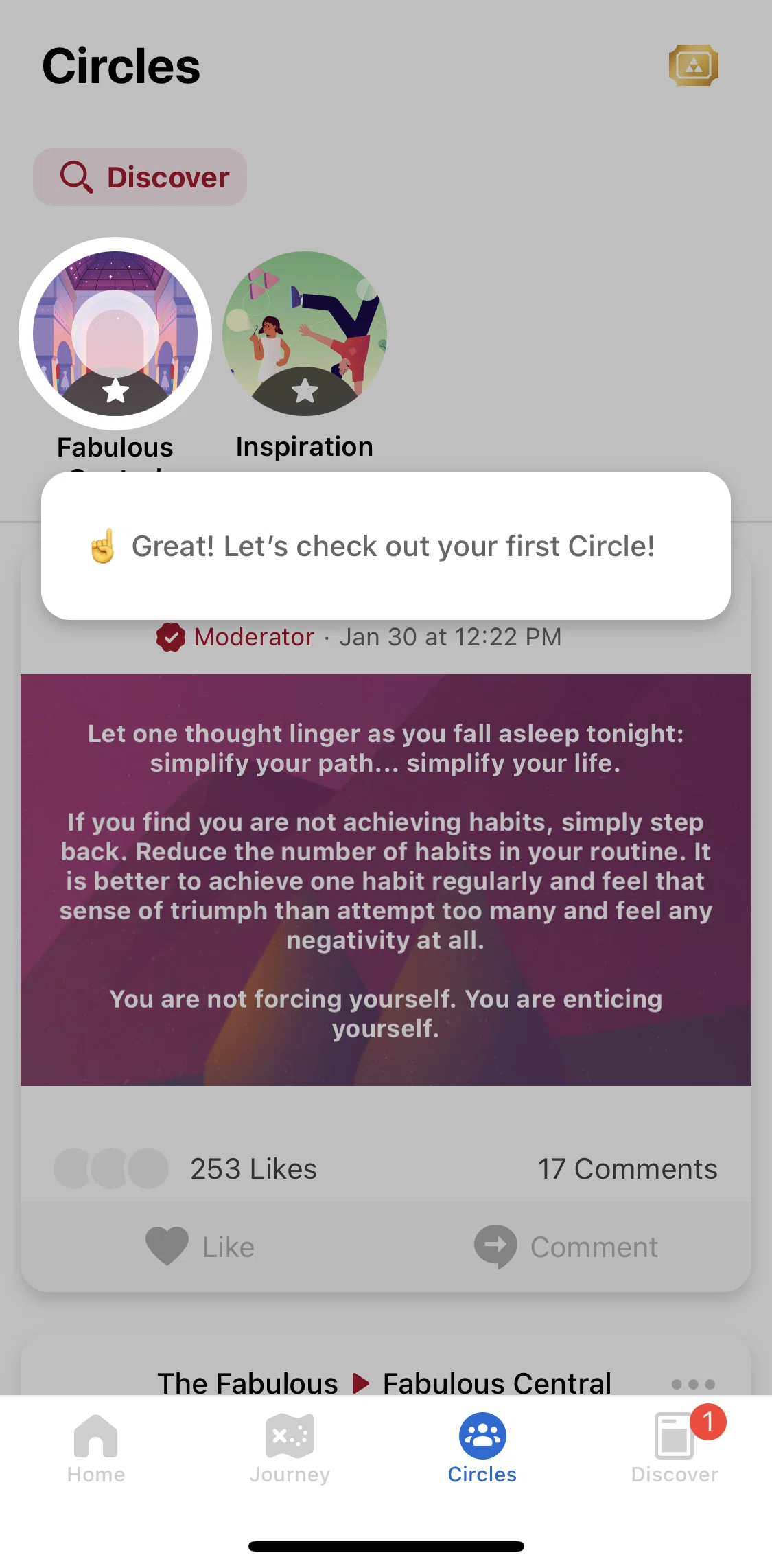 Fabulous Screen screen in the Circles flow