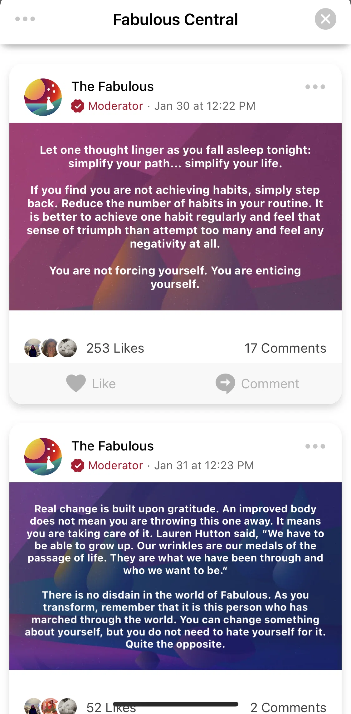 Fabulous Screen screen in the Commenting on a post flow
