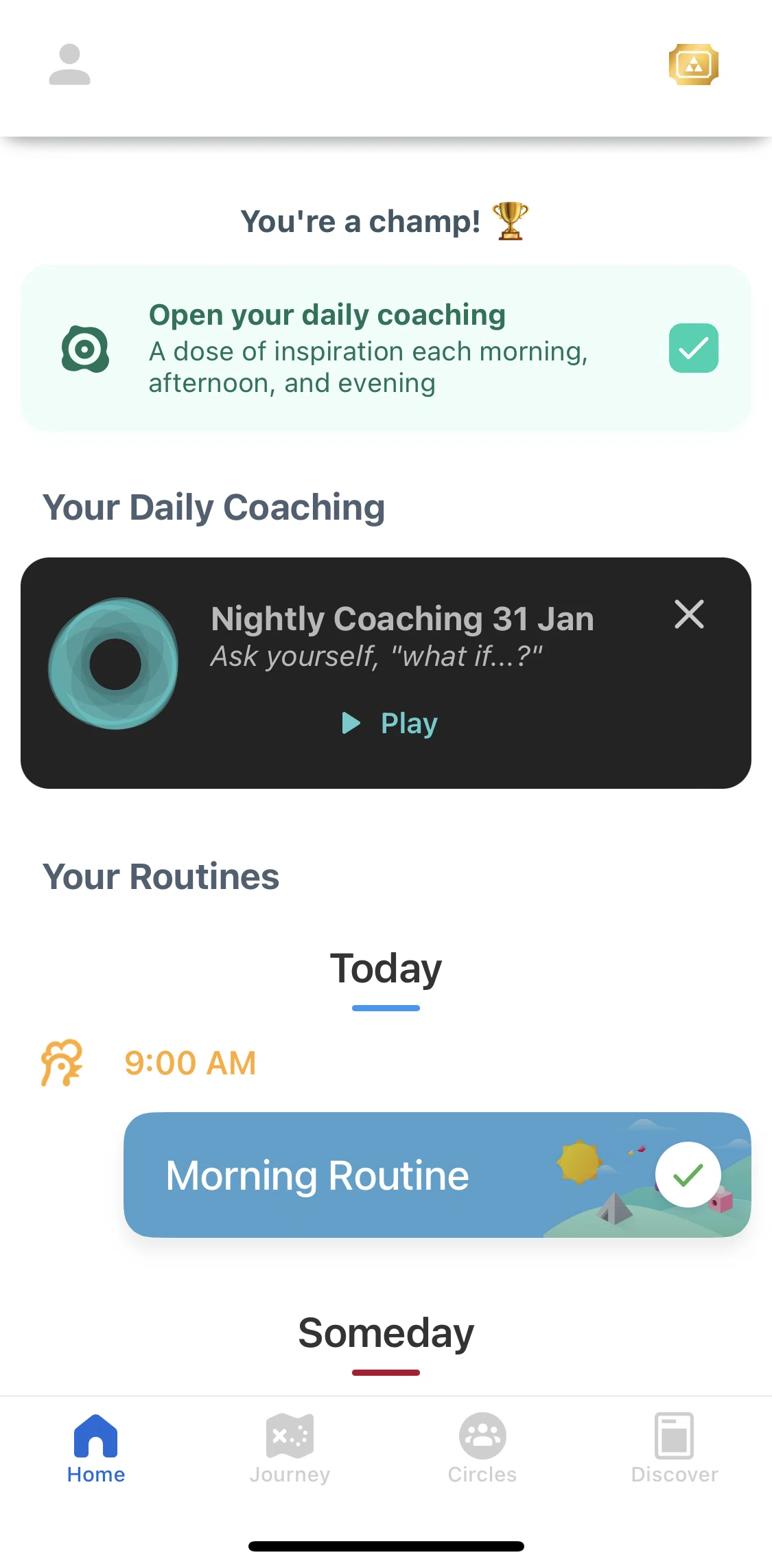 Fabulous Screen screen in the Playing focus coaching audio flow