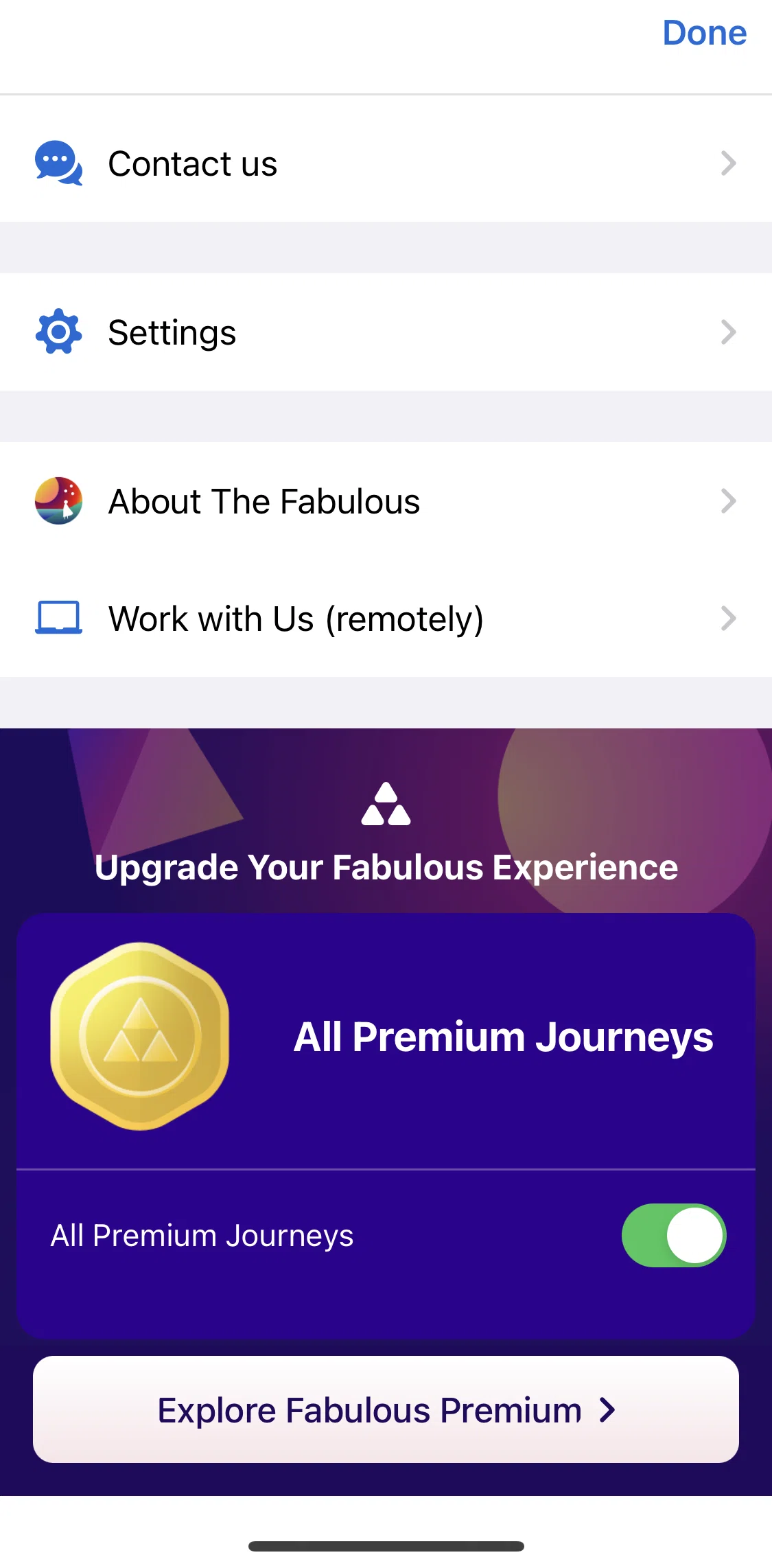 Fabulous Screen screen in the Turning off a premium feature flow