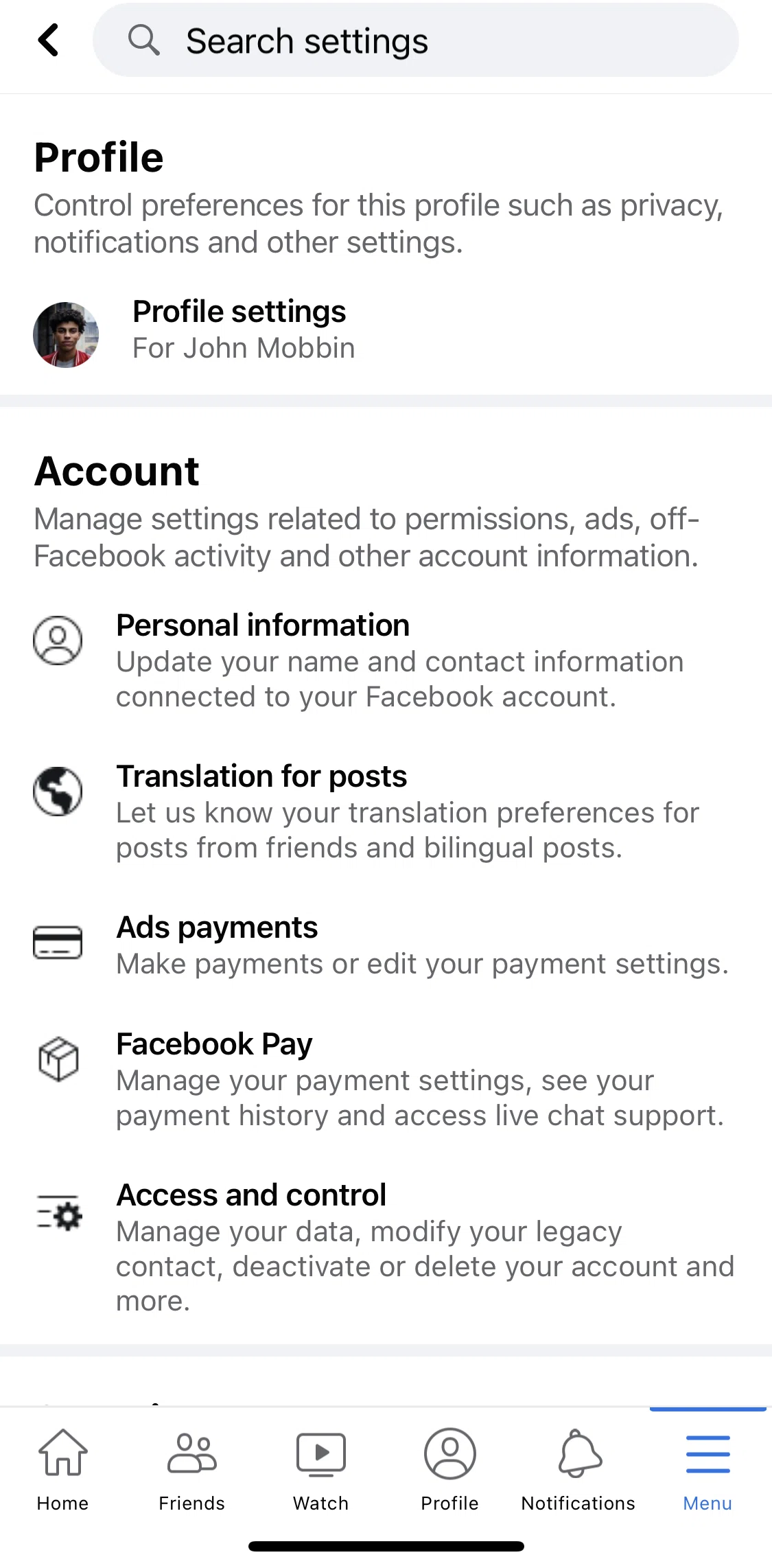 Facebook Screen 1 screen in the Deleting account flow