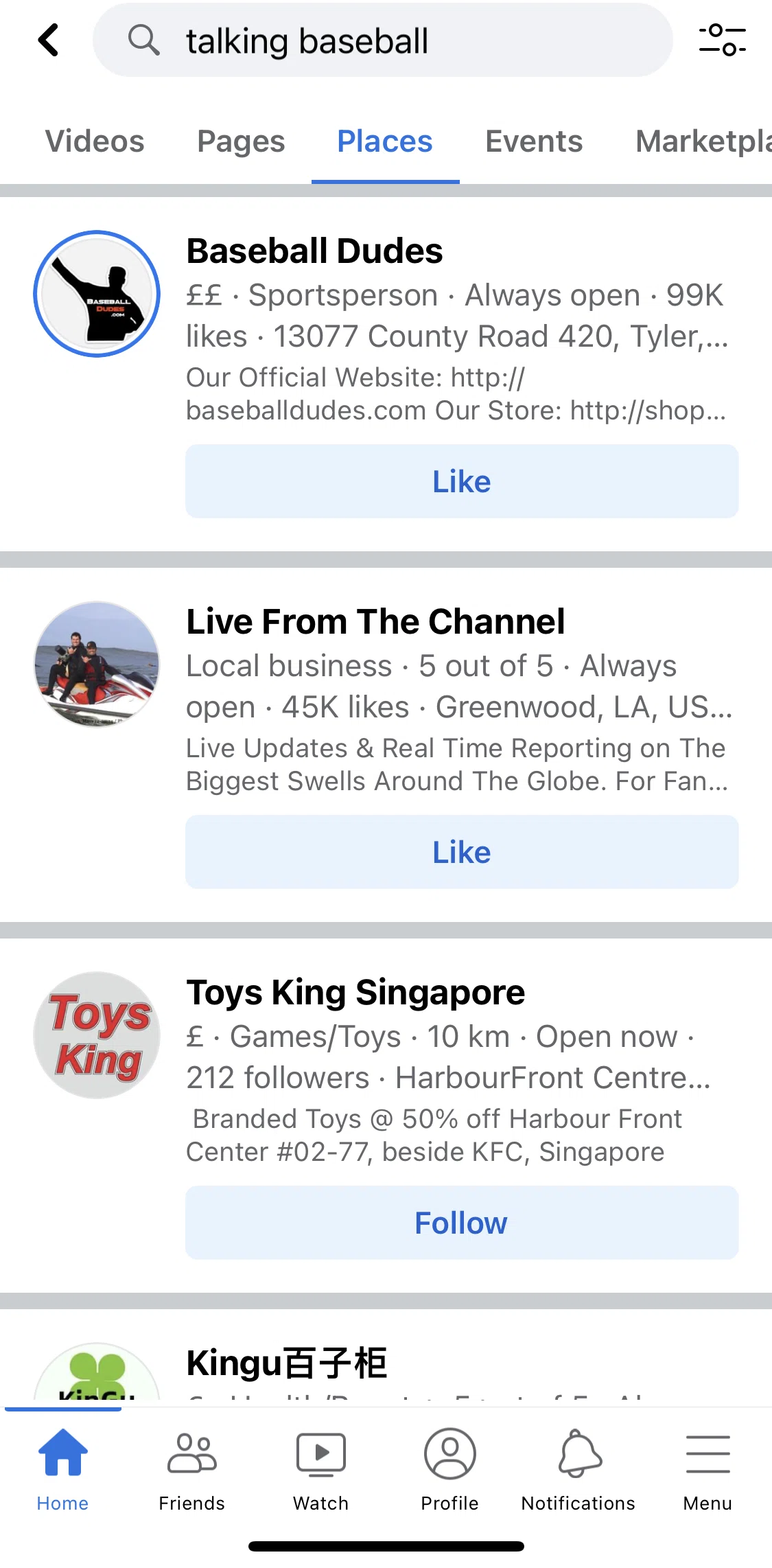 Facebook Screen 1 screen in the Filtering & sorting search flow