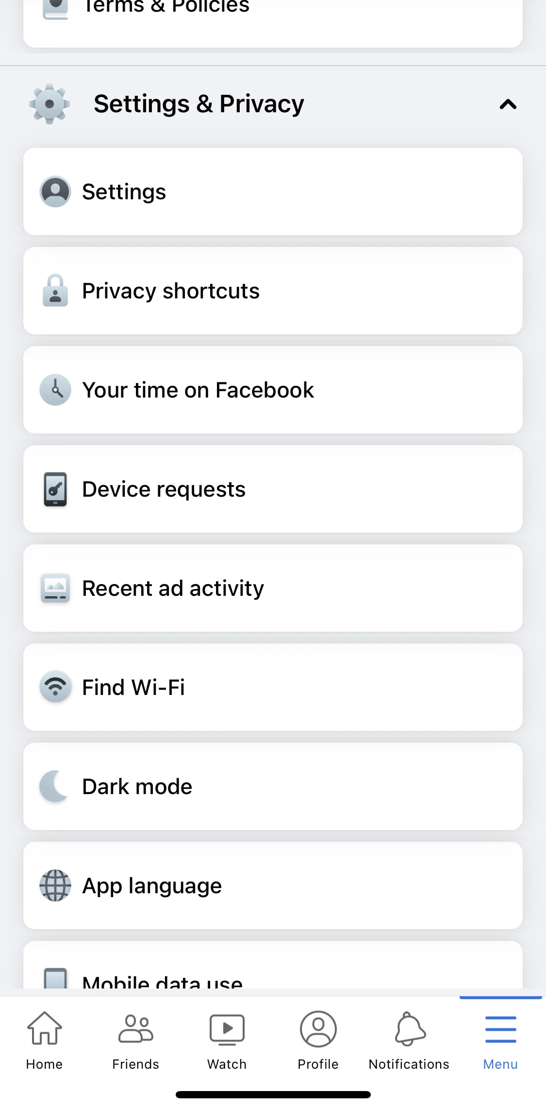 Facebook Screen 1 screen in the Find Wi-Fi flow