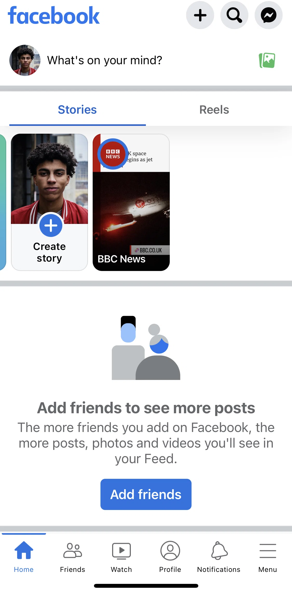 Facebook Screen 1 screen in the Home flow