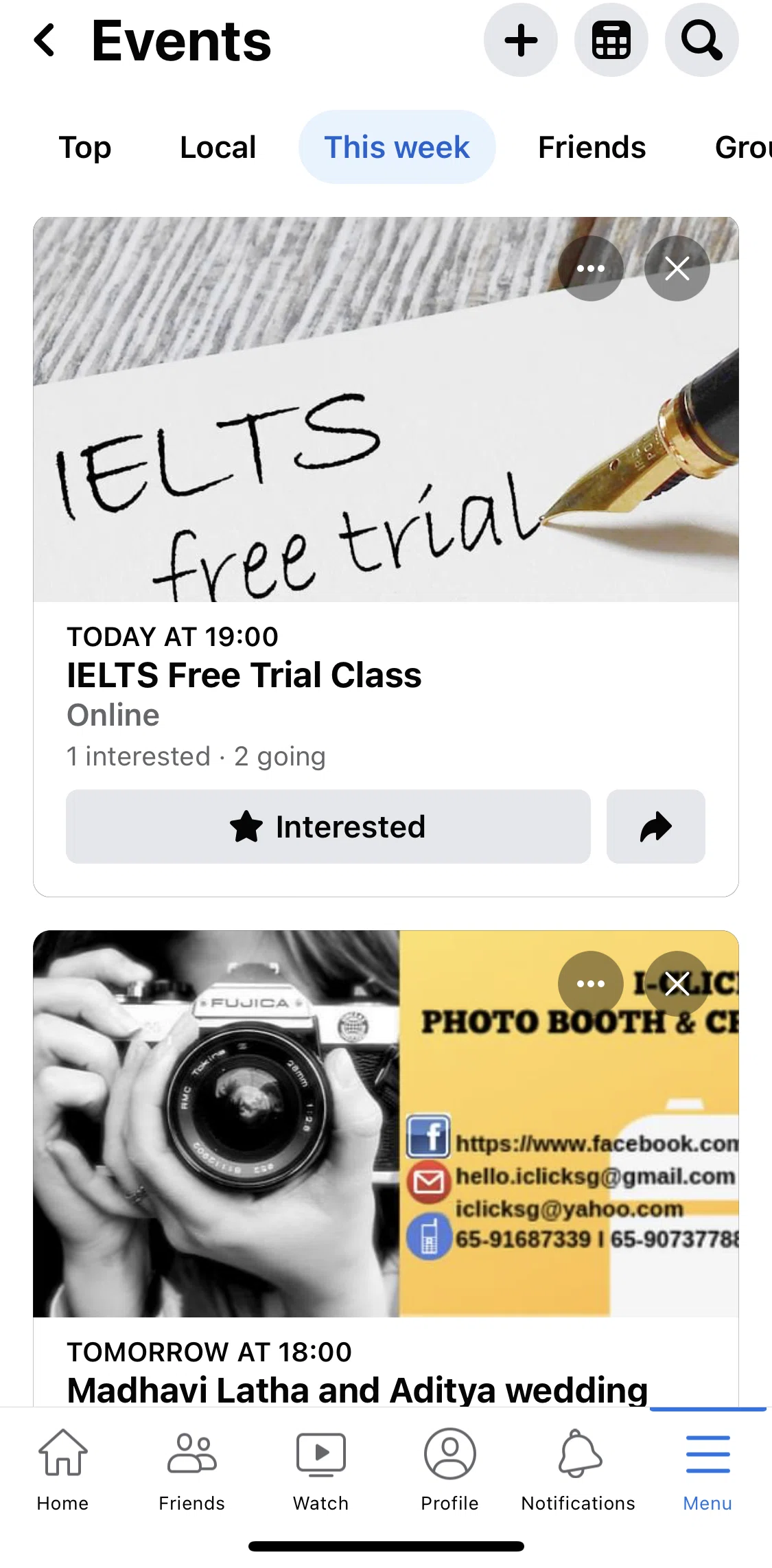 Facebook Screen 1 screen in the Marking as interested & going flow