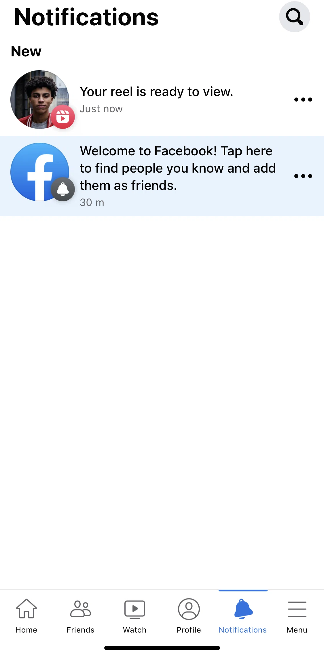 Facebook Screen 1 screen in the Notifications flow