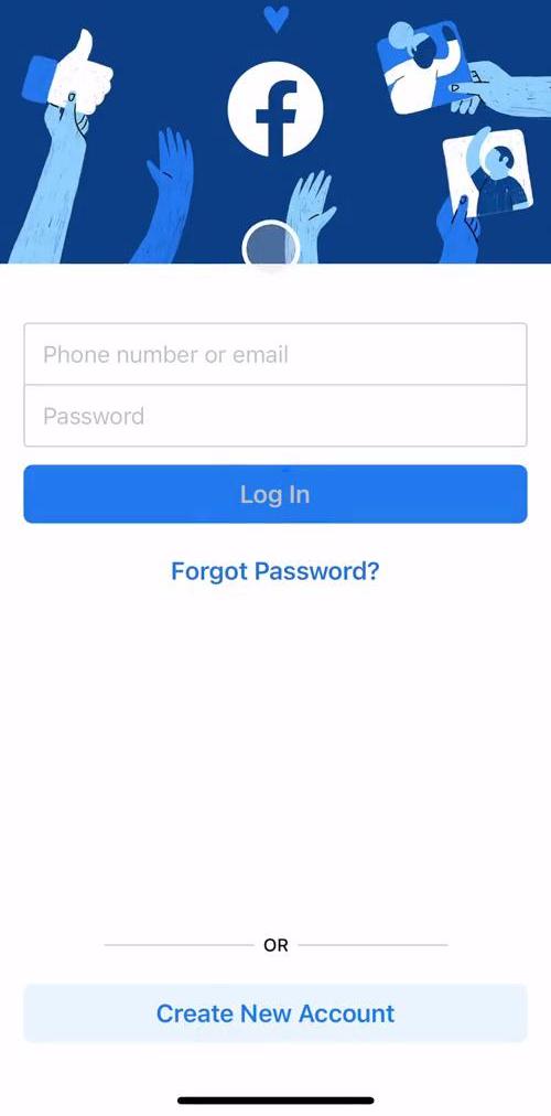 Facebook Log in screen in the Onboarding flow