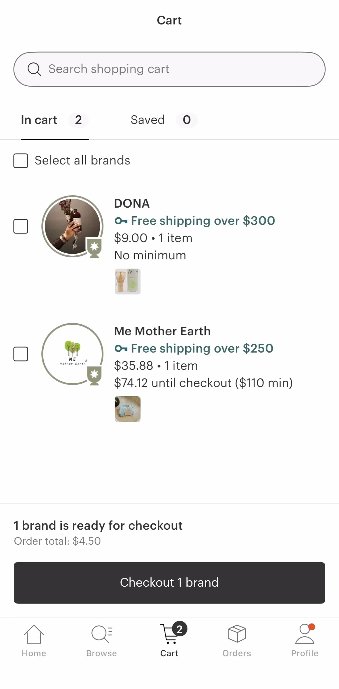 Faire Wholesale Screen screen in the Cart detail flow