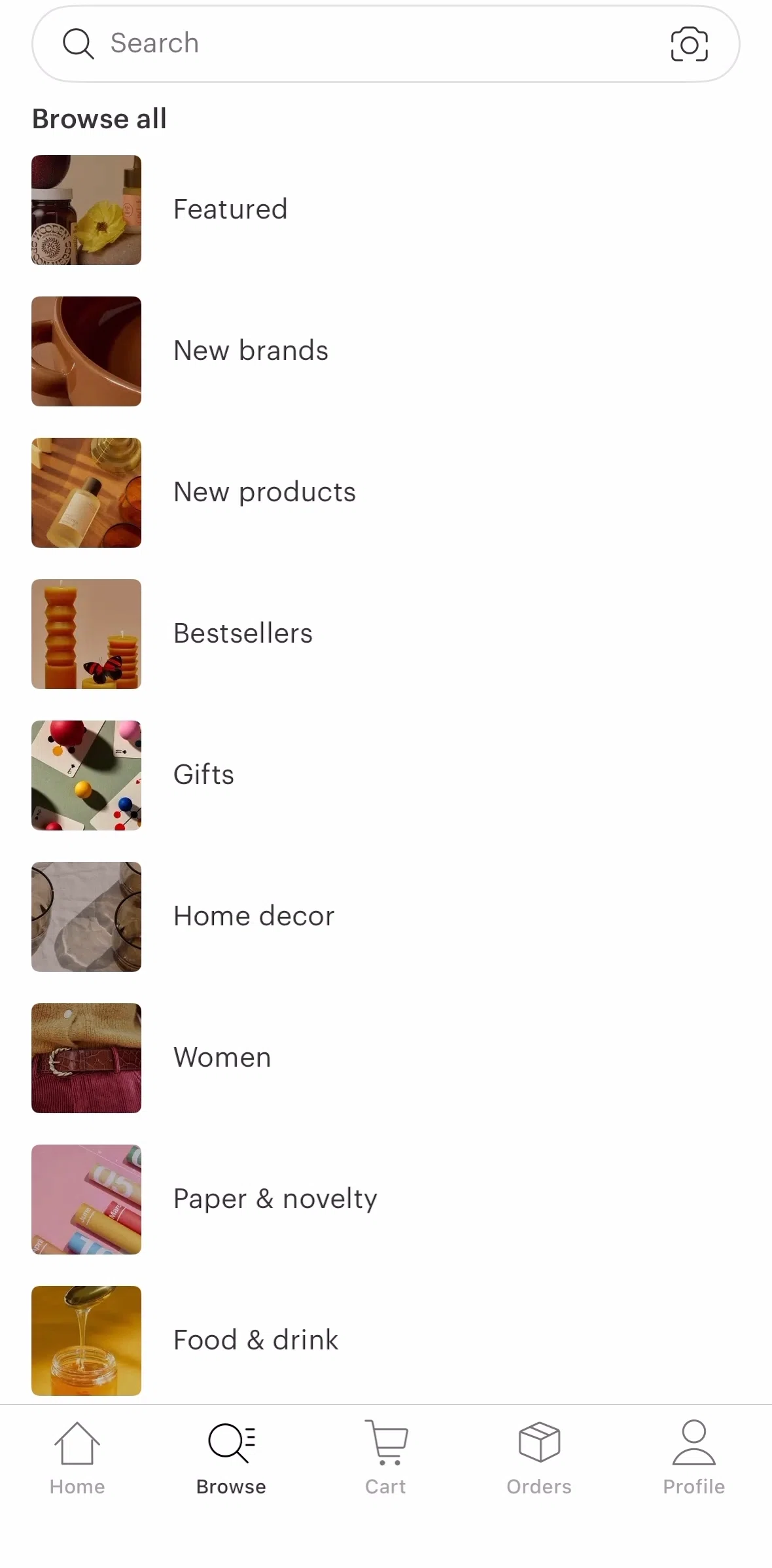 Faire Wholesale Screen screen in the Category detail flow