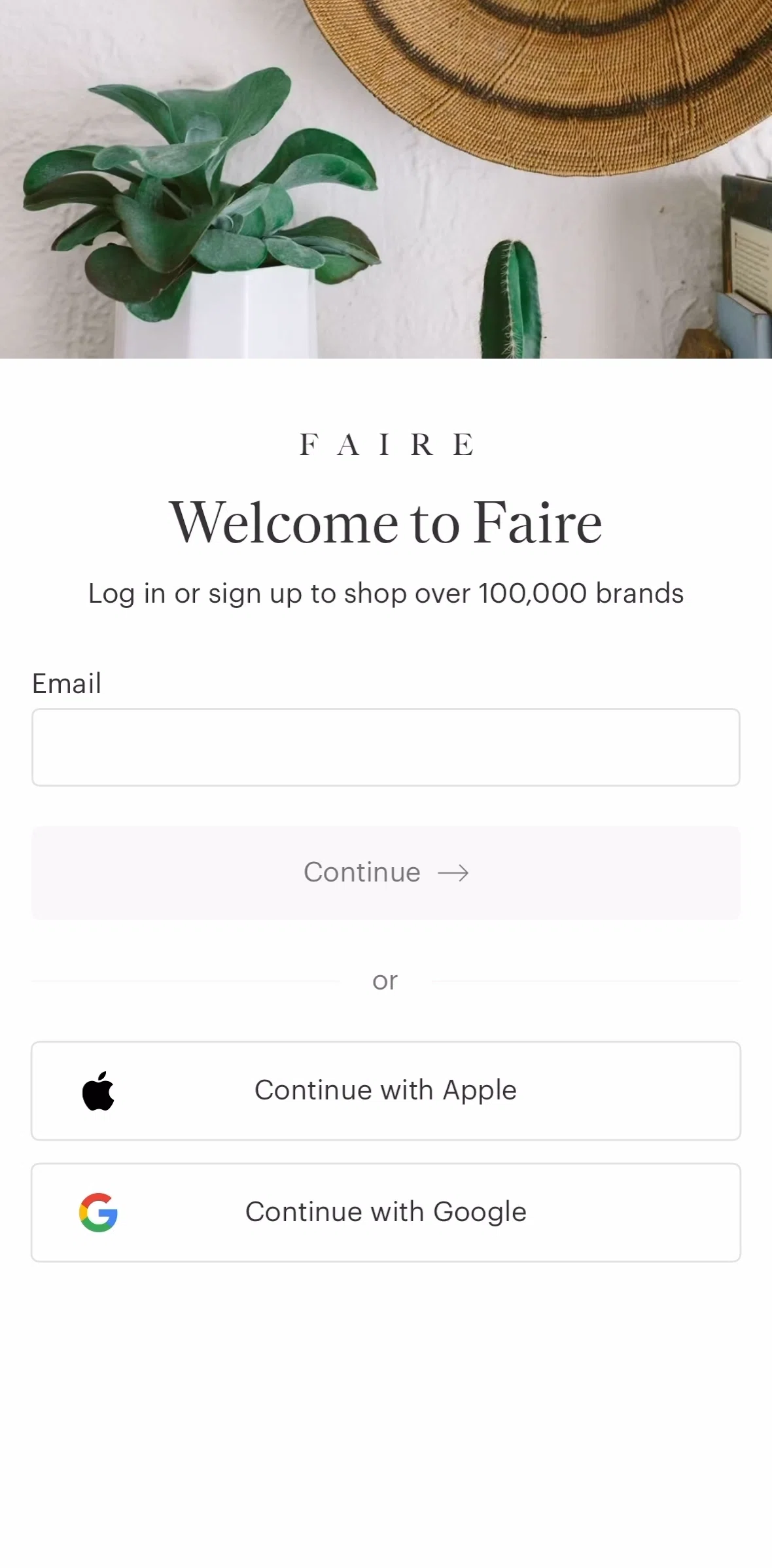 Faire Wholesale Screen screen in the Logging in flow
