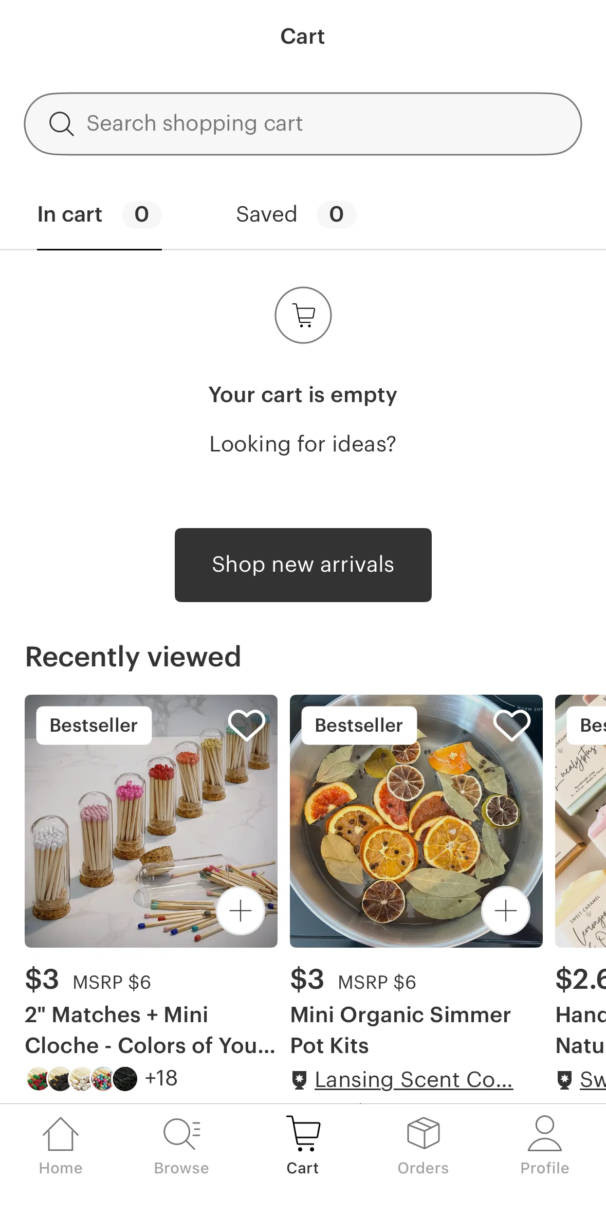 Faire Wholesale Screen screen in the Searching a shopping cart flow