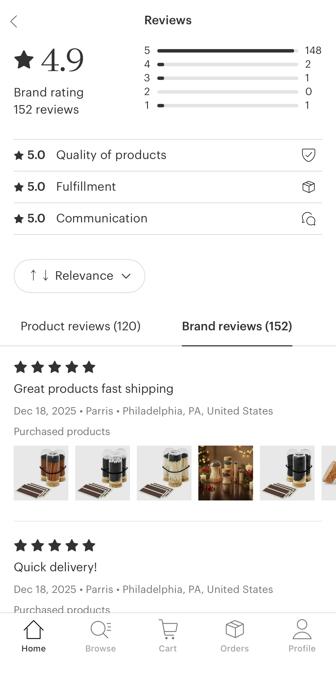 Faire Wholesale Screen screen in the Sorting reviews flow