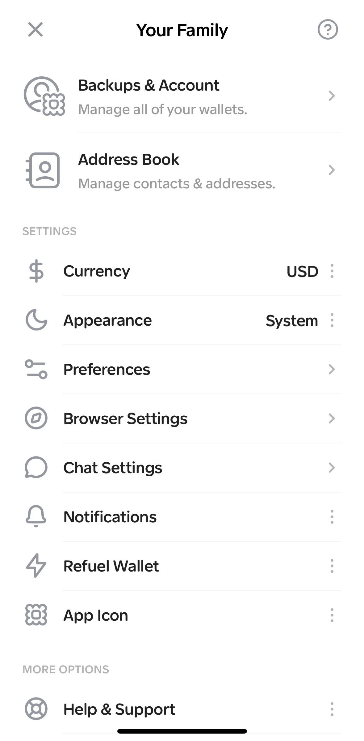 Family Screen screen in the Backups & account flow