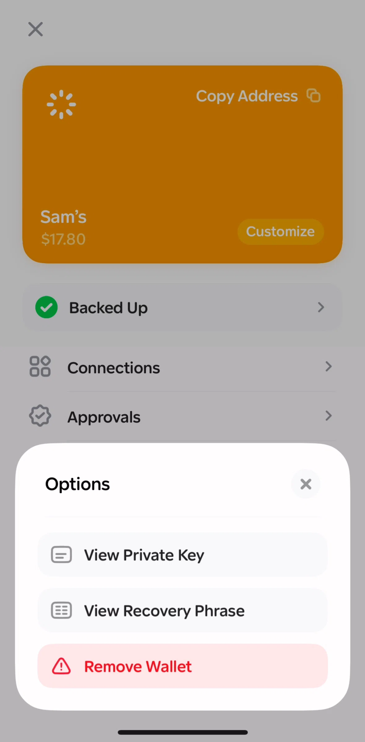 Family Screen screen in the Removing a wallet flow