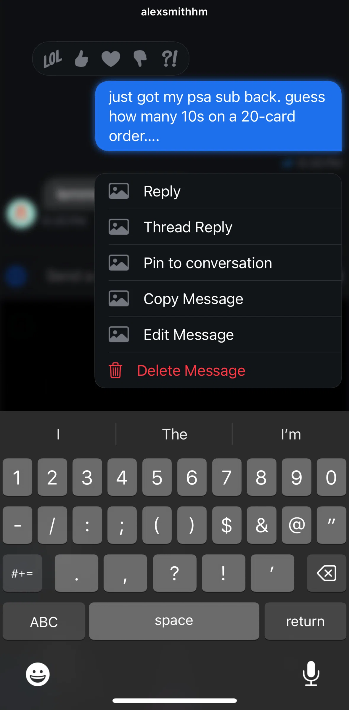 Fanatics Live Screen screen in the Deleting a message flow