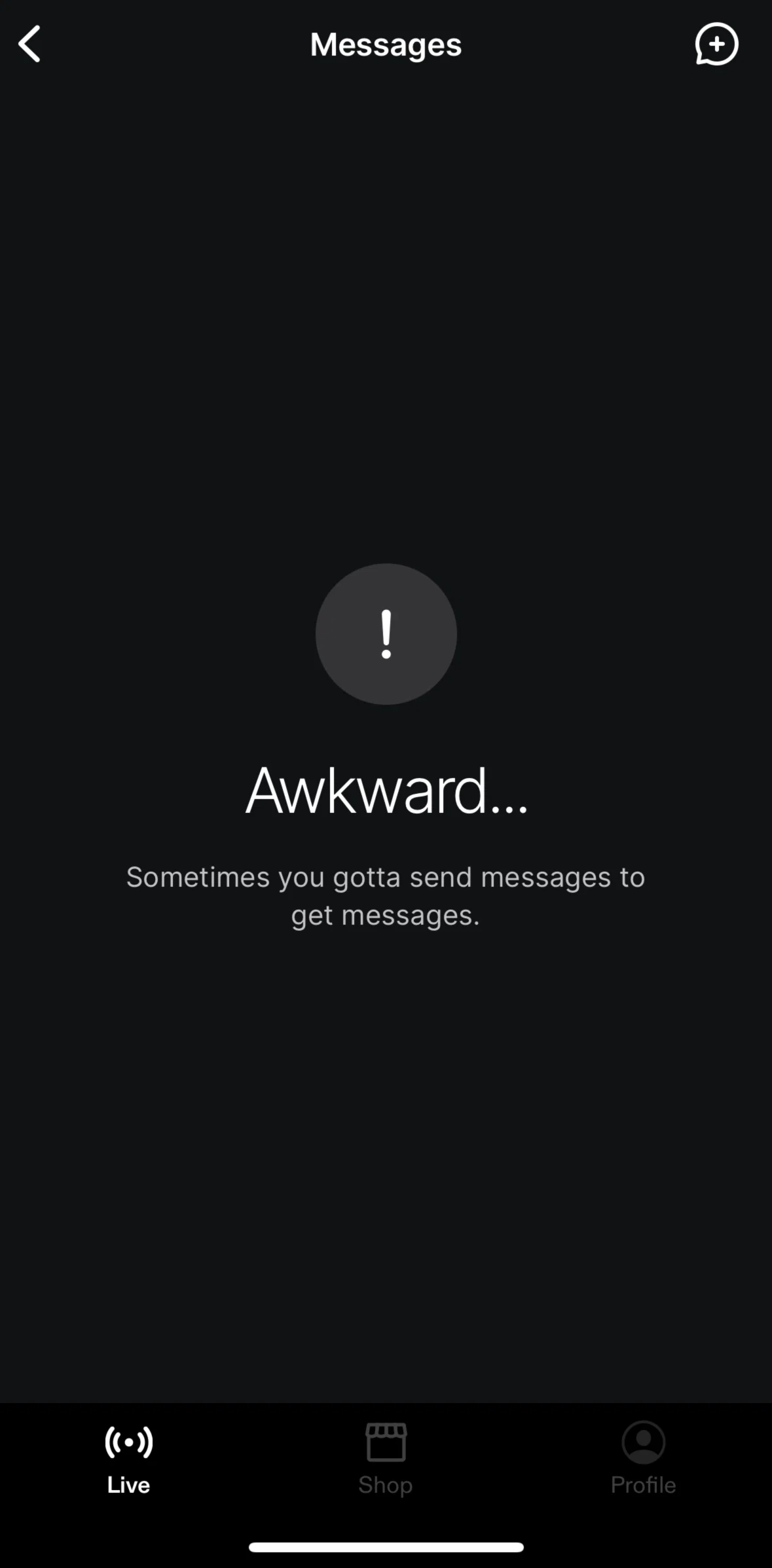 Fanatics Live Screen screen in the New message flow