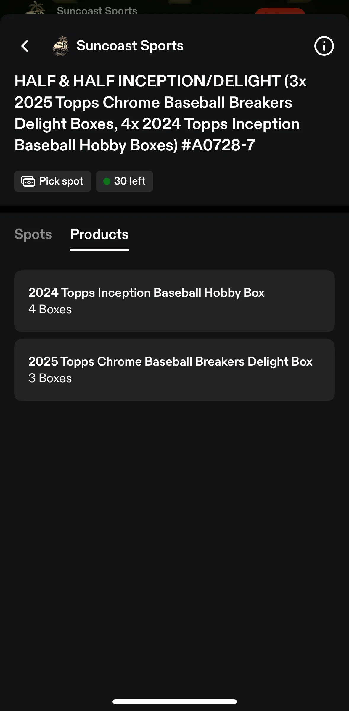 Fanatics Live Screen screen in the Products (auction detail) flow