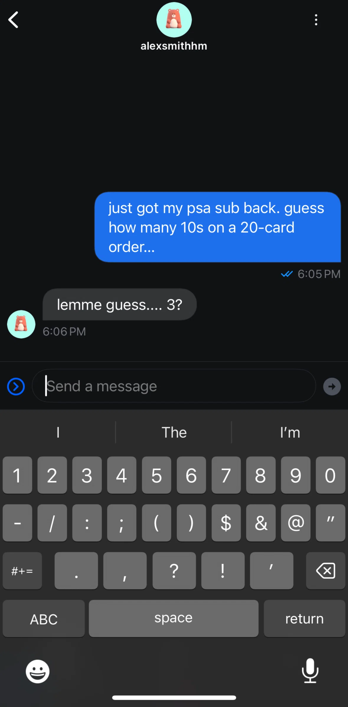 Fanatics Live Screen screen in the Reacting to a message flow