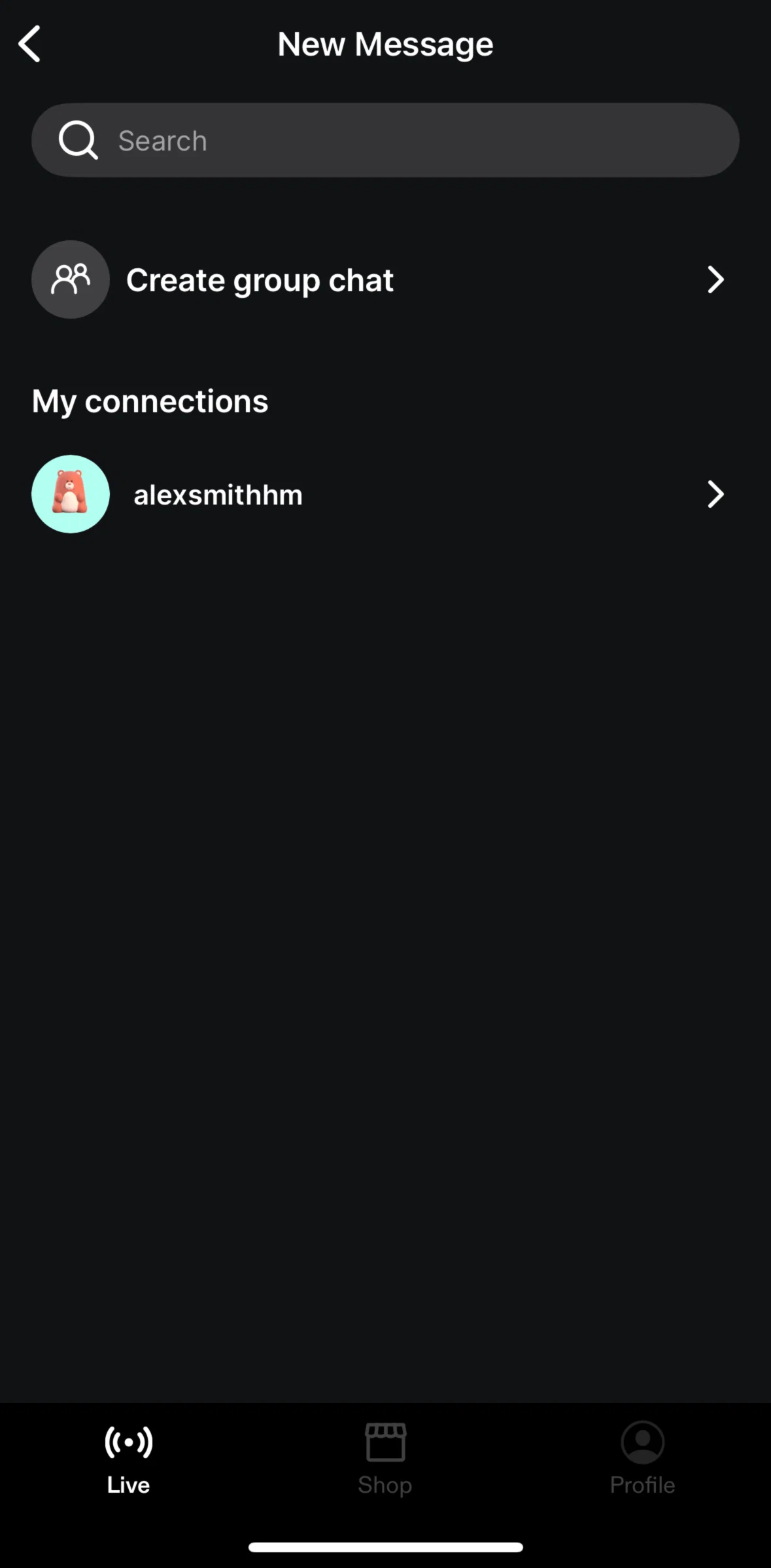 Fanatics Live Screen screen in the Sending a message flow